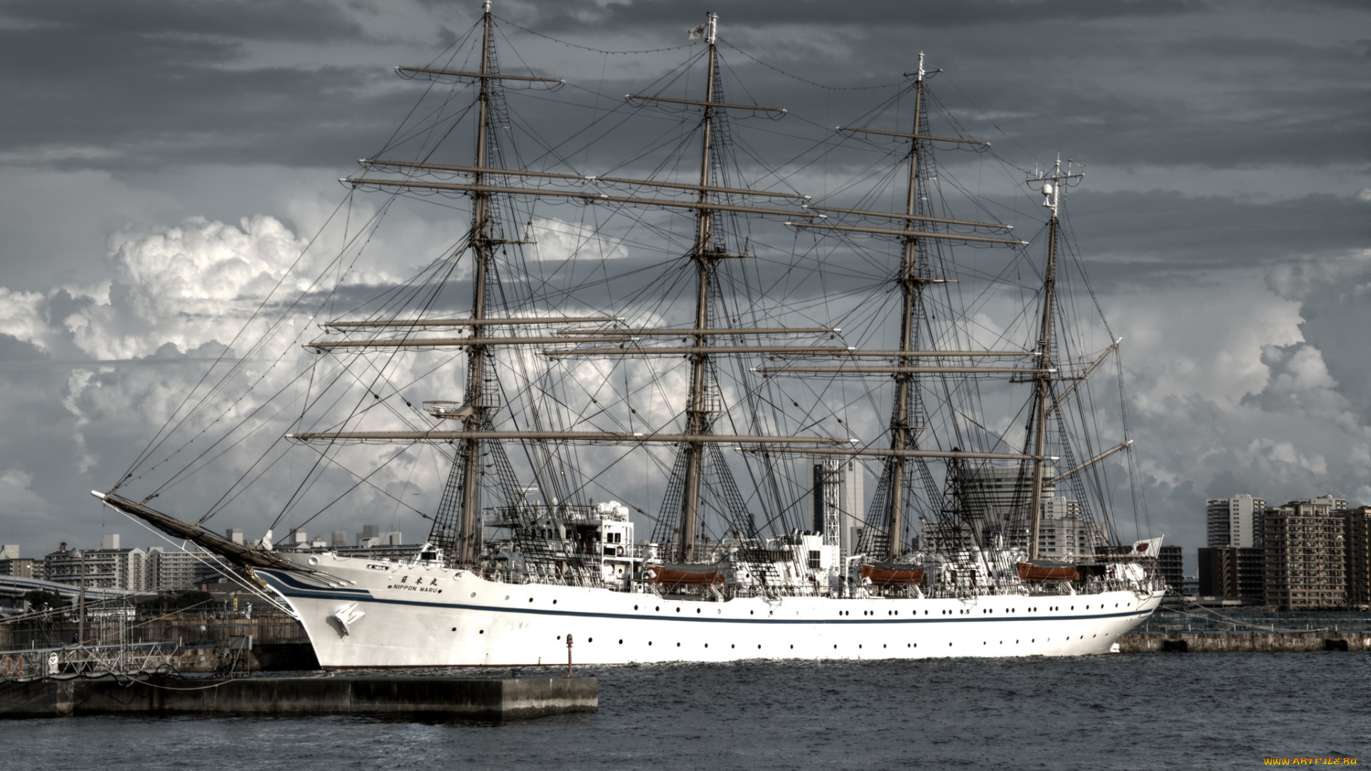 корабли, парусники, мачты, причал