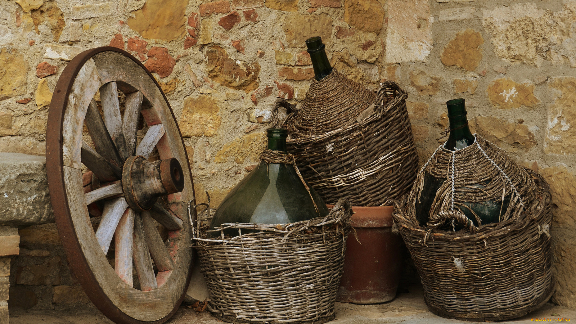 разное, предметы, быта, колесо, бутыли