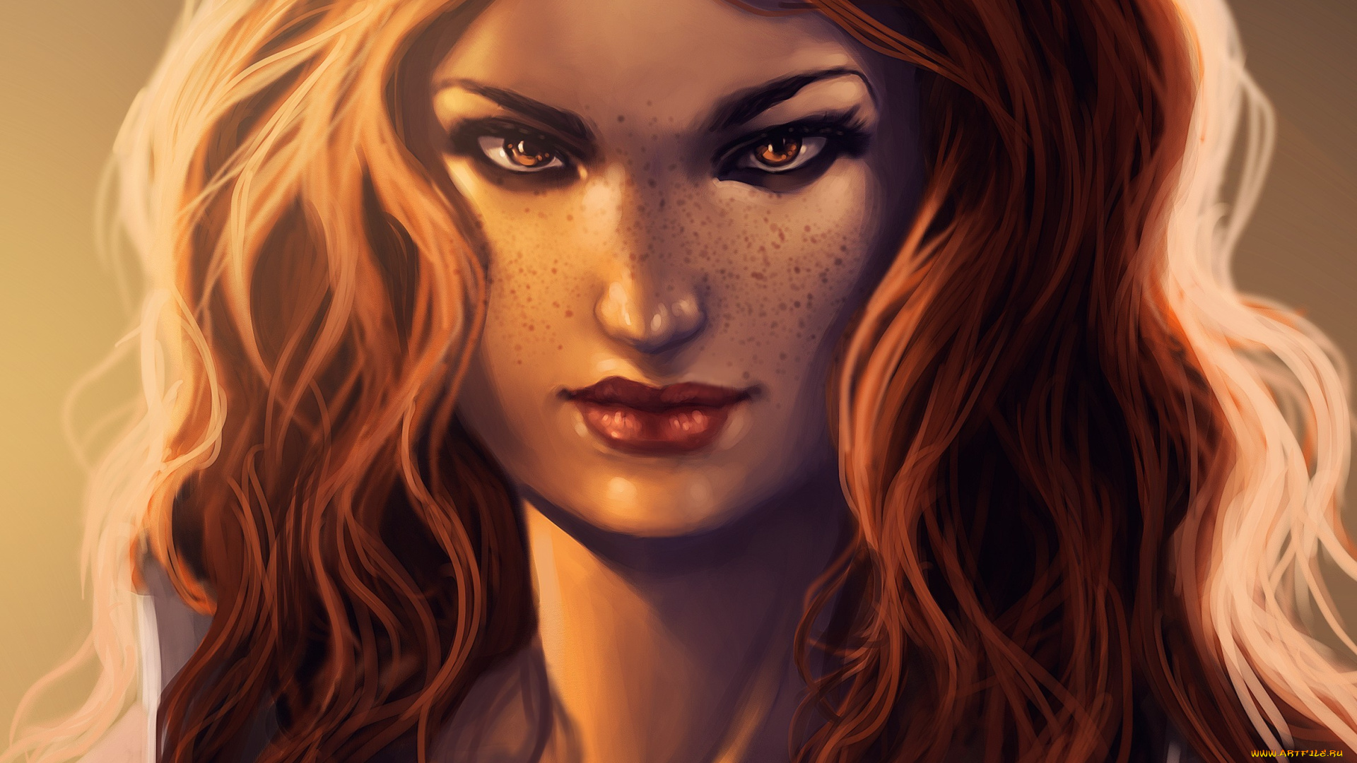 рисованное, люди, рыжая, лицо, девушка, локоны