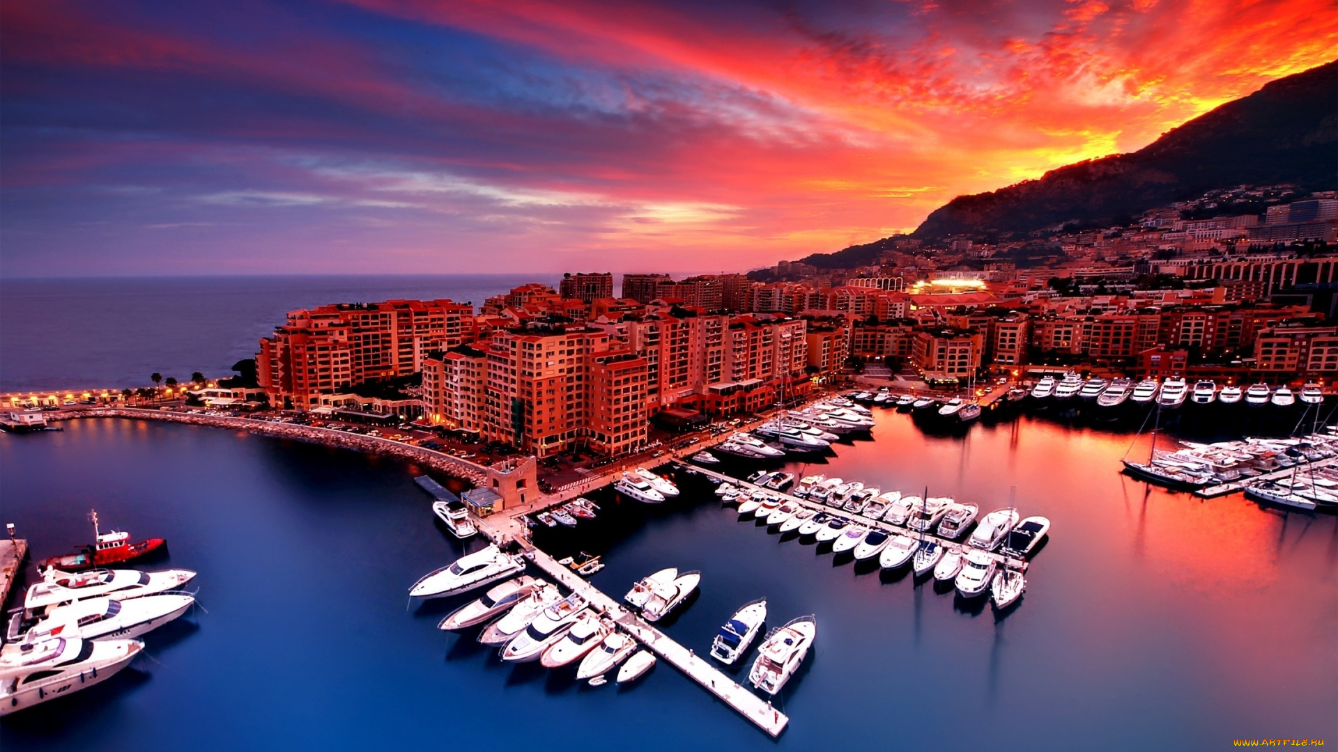 закат, в, монако, города, монако, , монако, закат, в