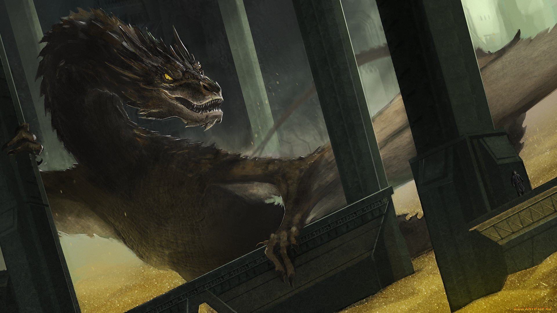 рисованное, кино, золото, the, hobbit, desolation, of, smaug, дракон, эребор, хоббит, пустошь, смауга