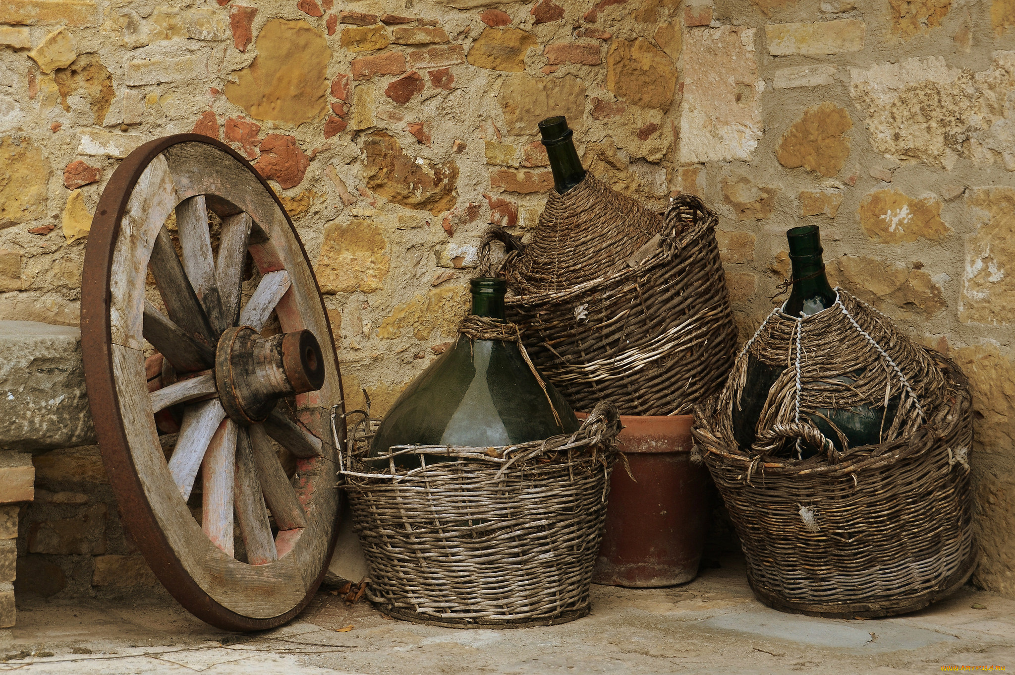 разное, предметы, быта, колесо, бутыли