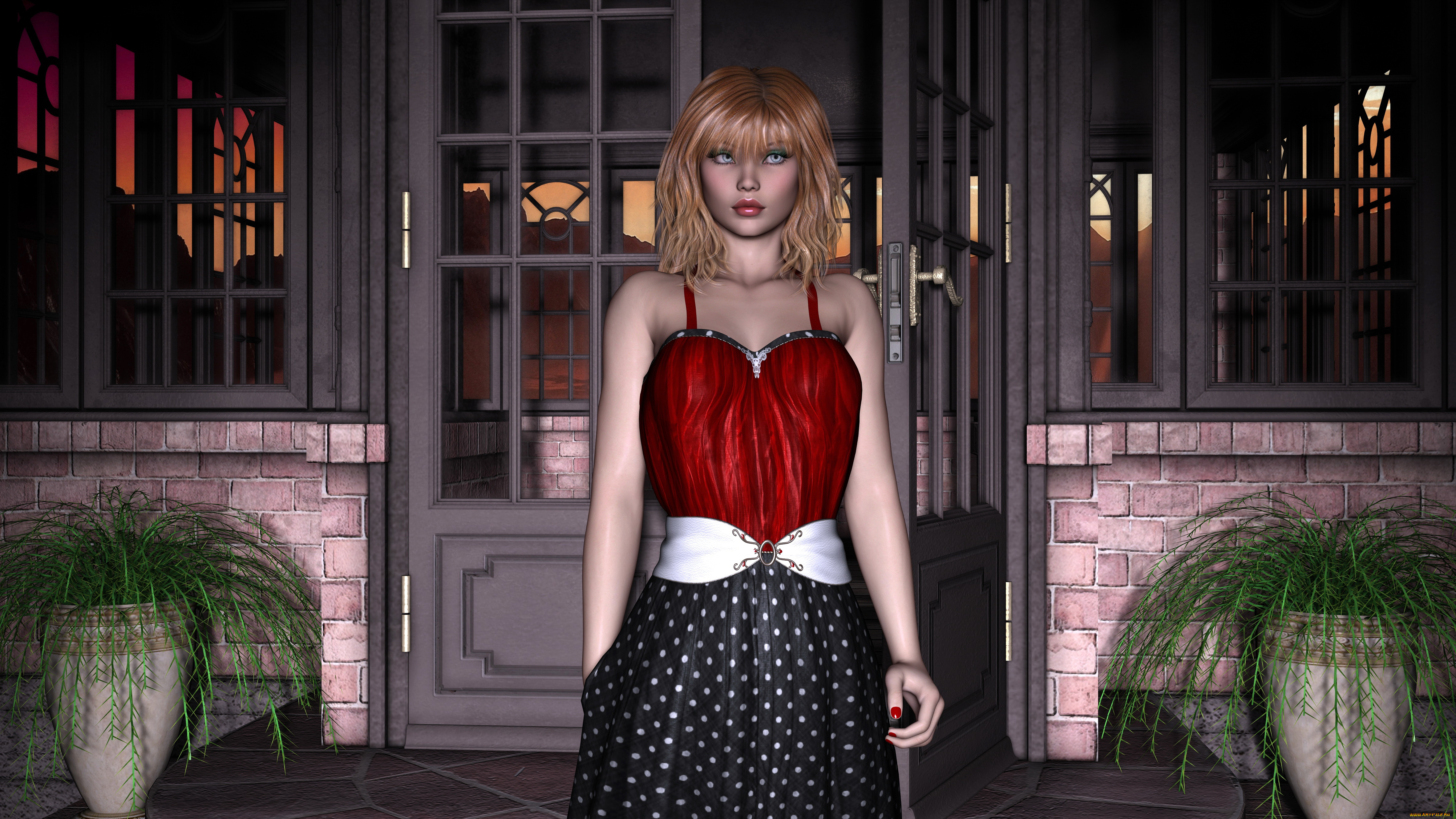 3д, графика, люди, , people, растения, фон, взгляд, девушка