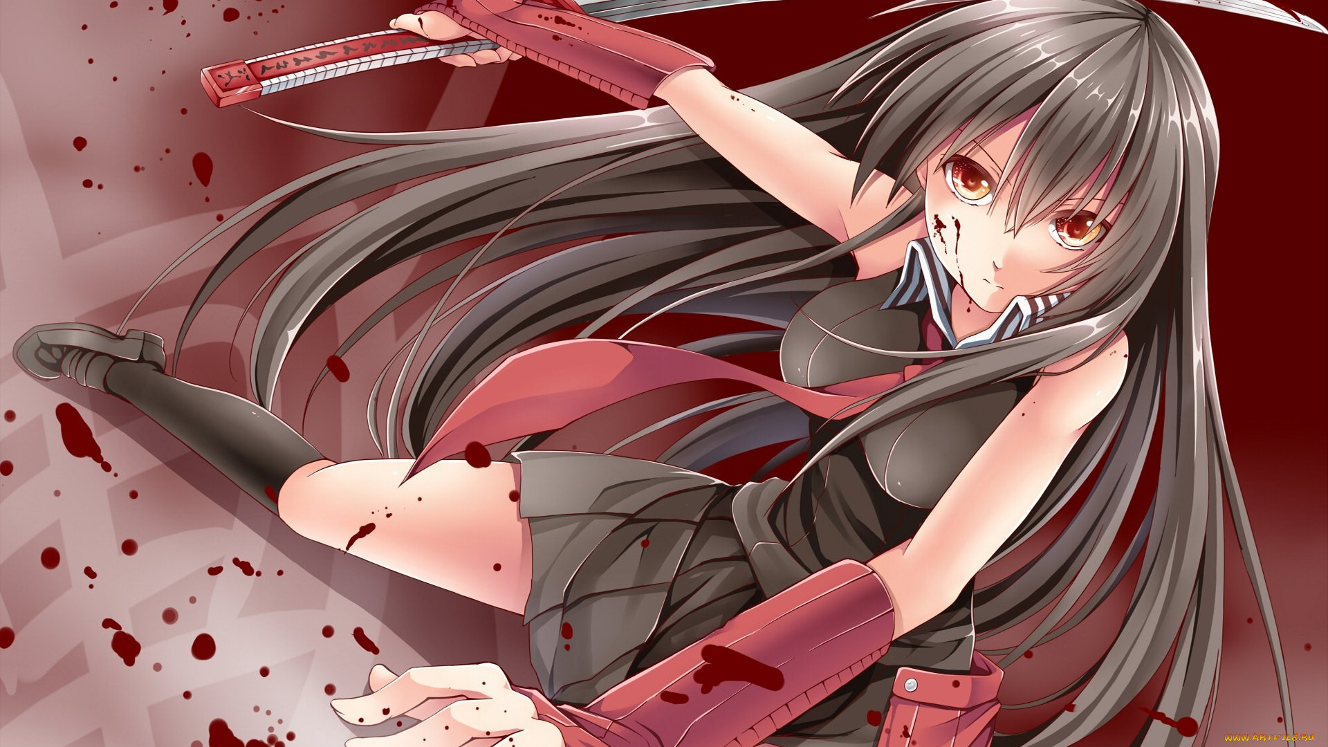 аниме, akame, ga, kill, девушка, взгляд, фон