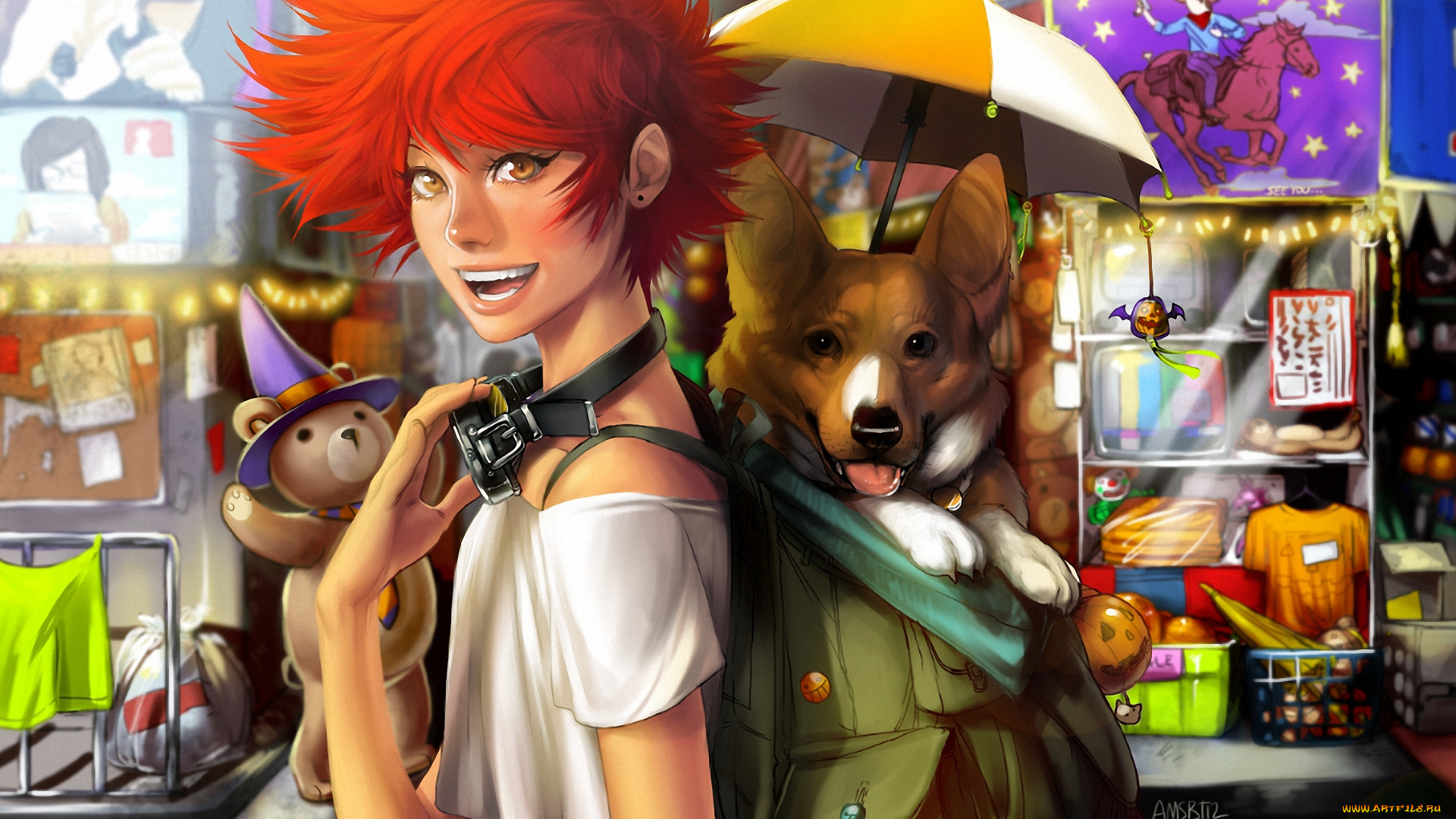 аниме, cowboy, bebop, зонт, взгляд, игрушки, рюкзак, ed, ein, собака