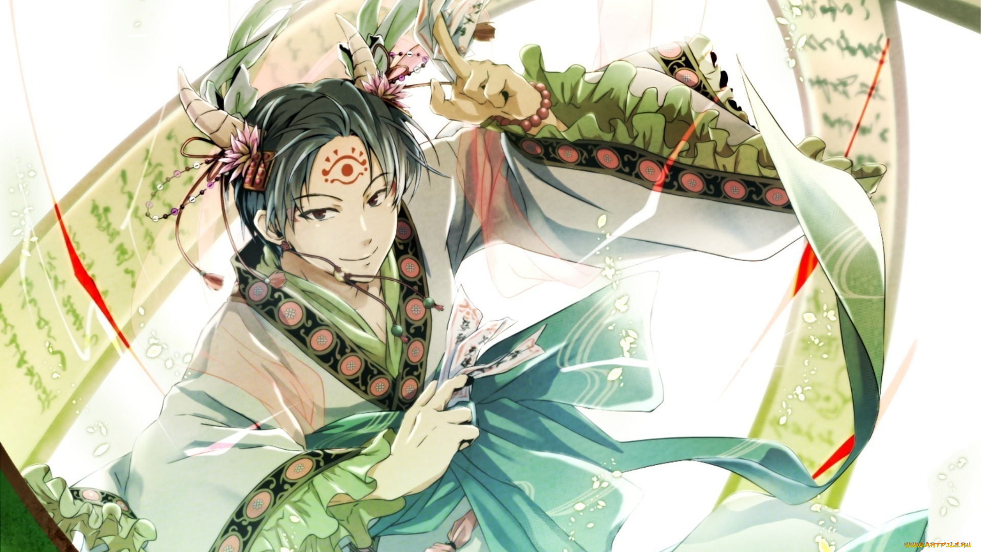 аниме, hoozuki, no, reitetsu, магия, демон, hakutaku, рога, свиток, печати, ёкай, хладнокровный, хозуки, hoozuki, no, reitetsu