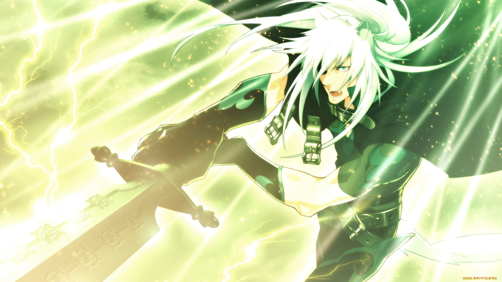 аниме, lamento, рай, рибика, воин, меч, плащ, кот