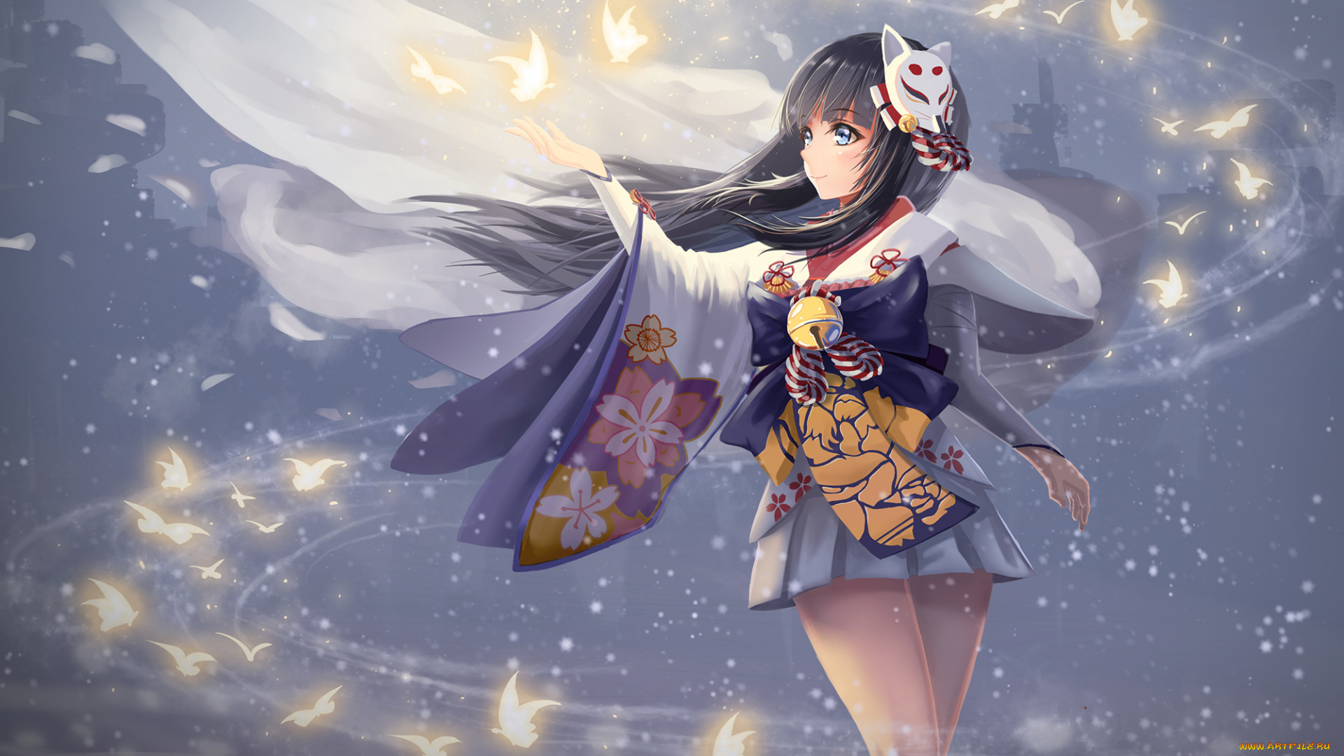 аниме, onmyouji, взгляд, девушка, фон