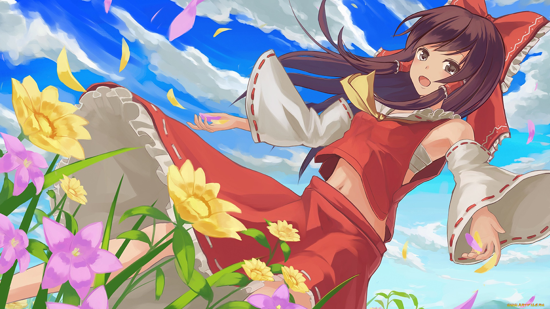 аниме, touhou, девушка, взгляд, фон