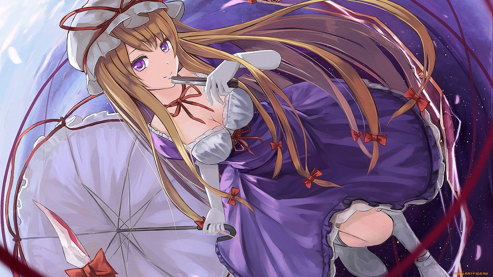 аниме, touhou, девушка, взгляд, фон