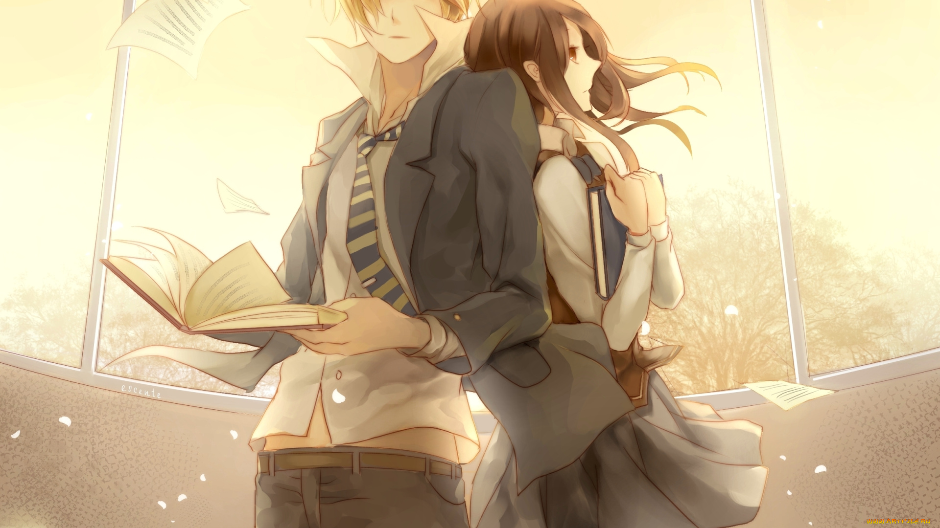 аниме, unknown, , другое, парень, фон, девушка, взгляд