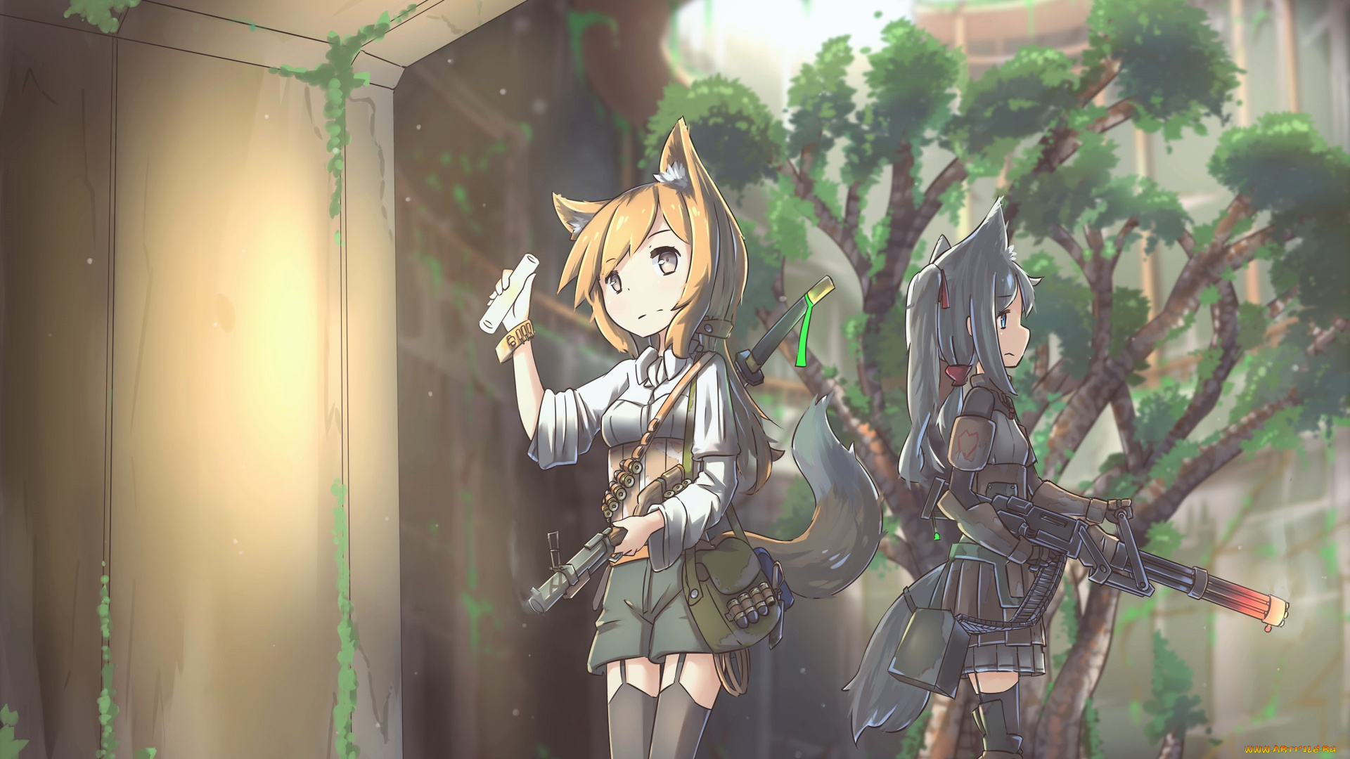 аниме, животные, , существа, фон, взгляд, девушка