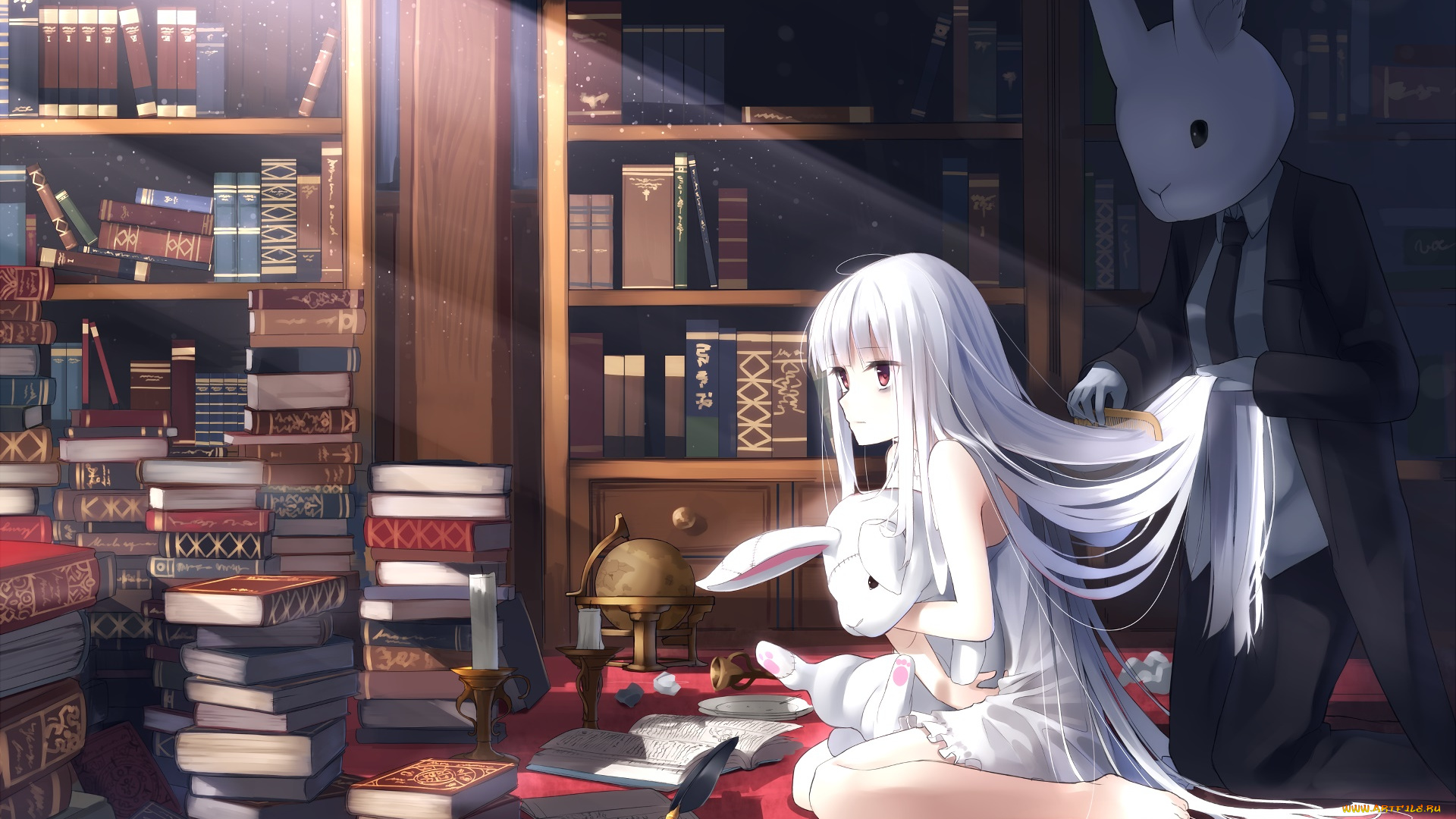 аниме, животные, , существа, взгляд, фон, девушка