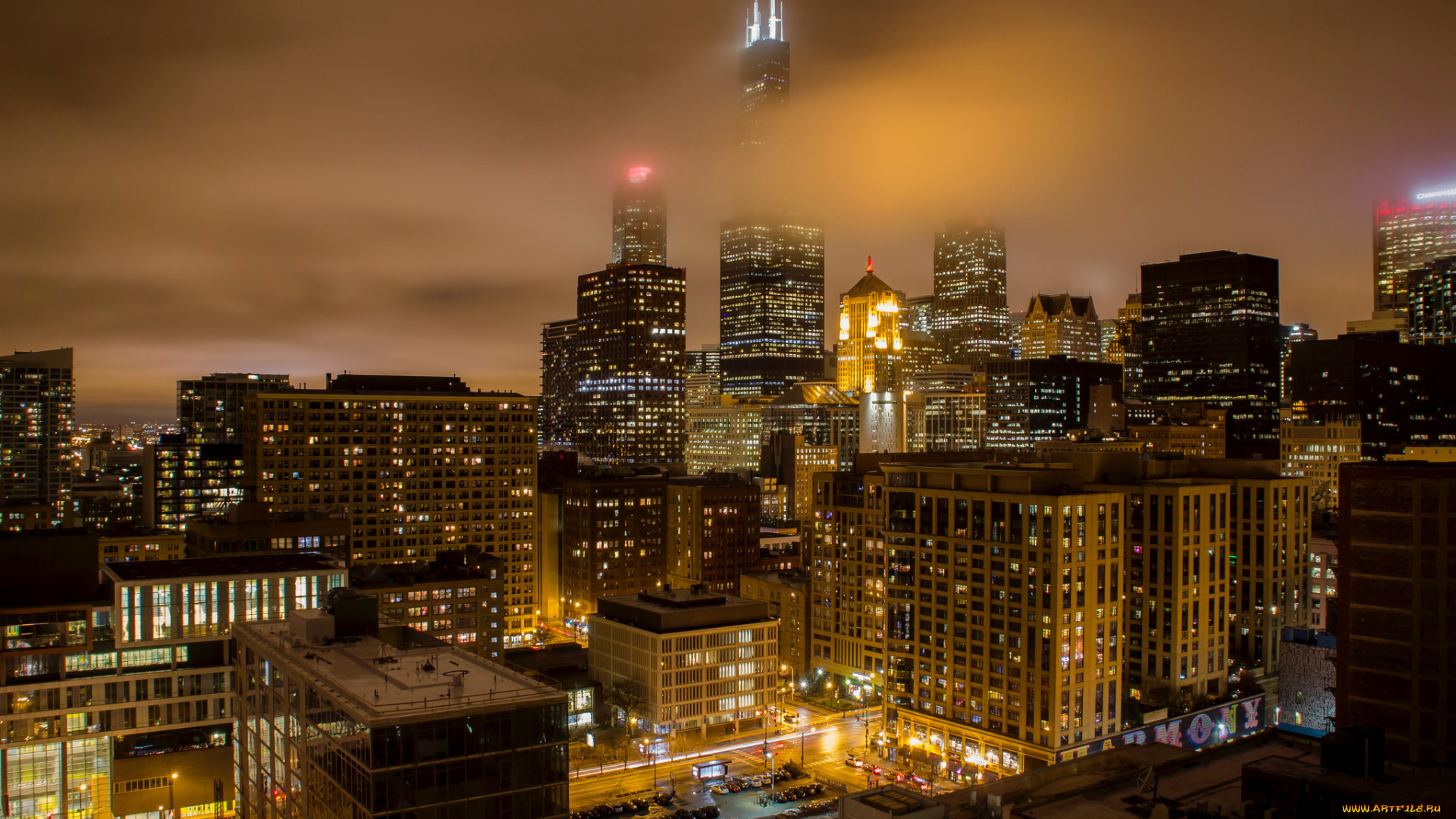 chicago, clouds, города, Чикаго, , сша, огни, ночь
