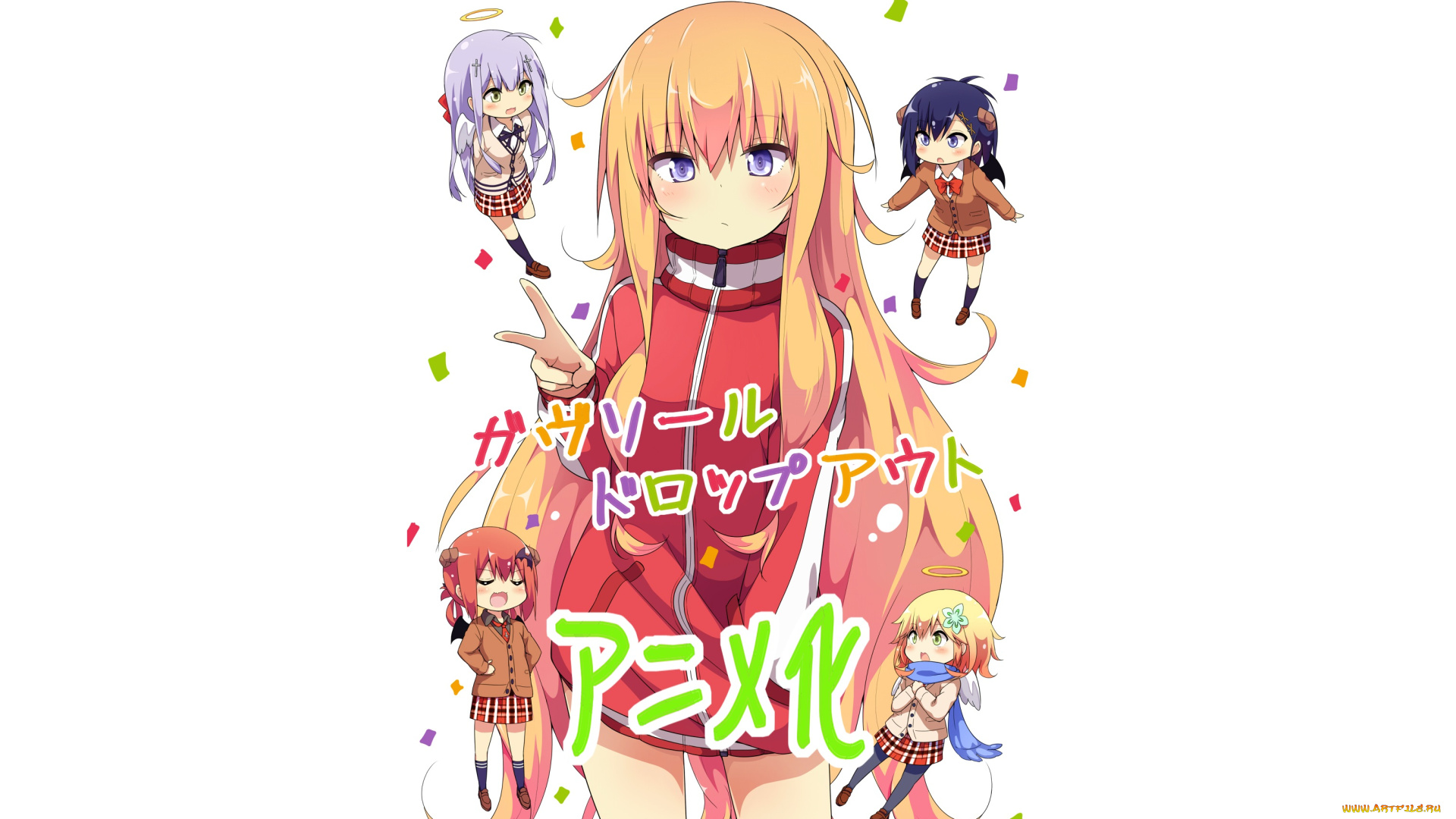 gabriel, dropout, аниме, девушка, взгляд, фон