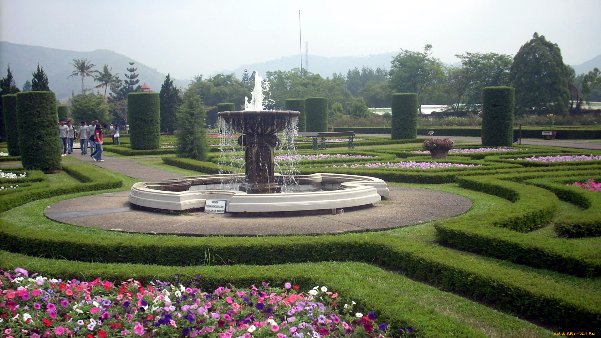 природа, парк, клумбы, фонтан