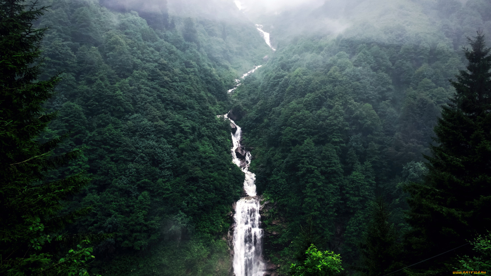 природа, водопады, поток, лес, горы