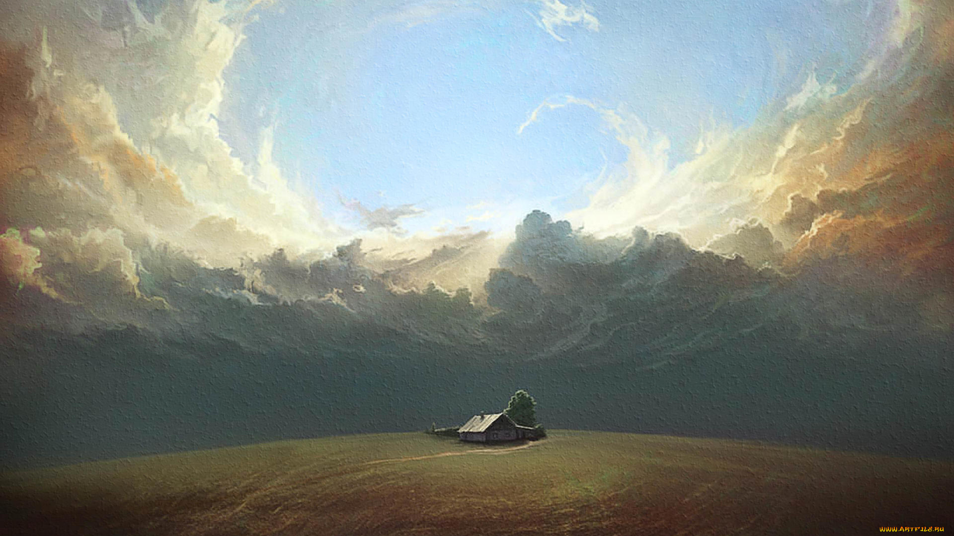 рисованное, -, другое, облака, дом