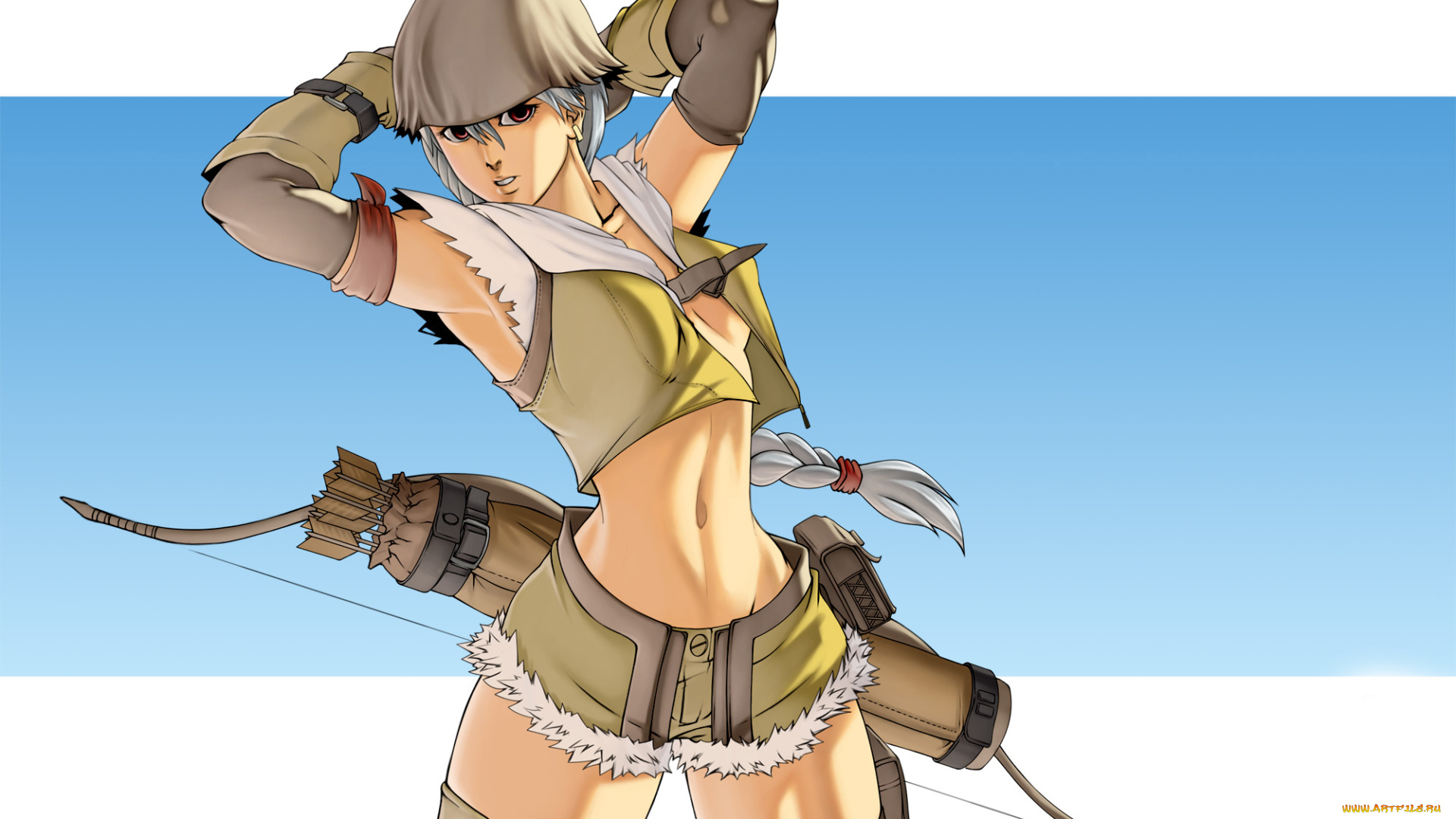 рисованное, люди, девушка, лук, колчан, взгляд, фон