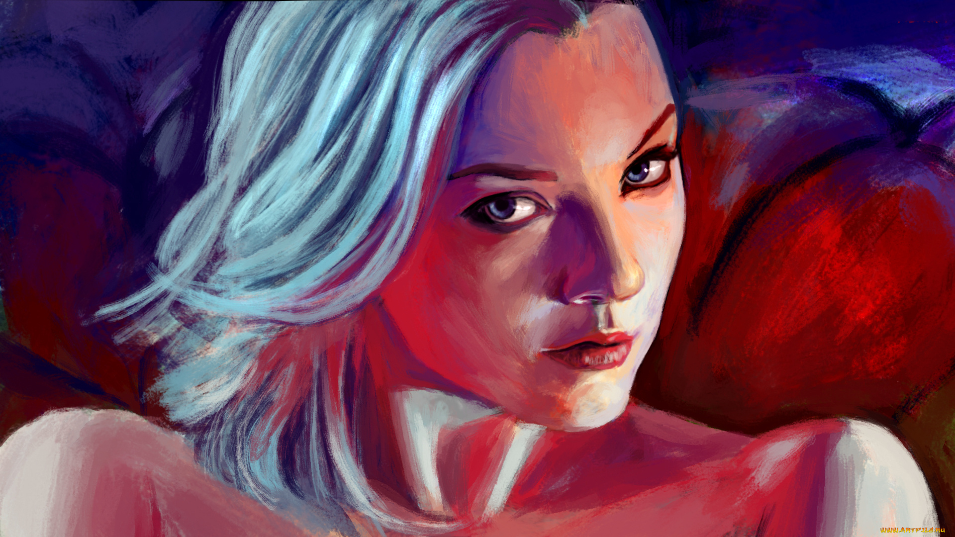 рисованное, люди, портрет, взгляд, фон, девушка