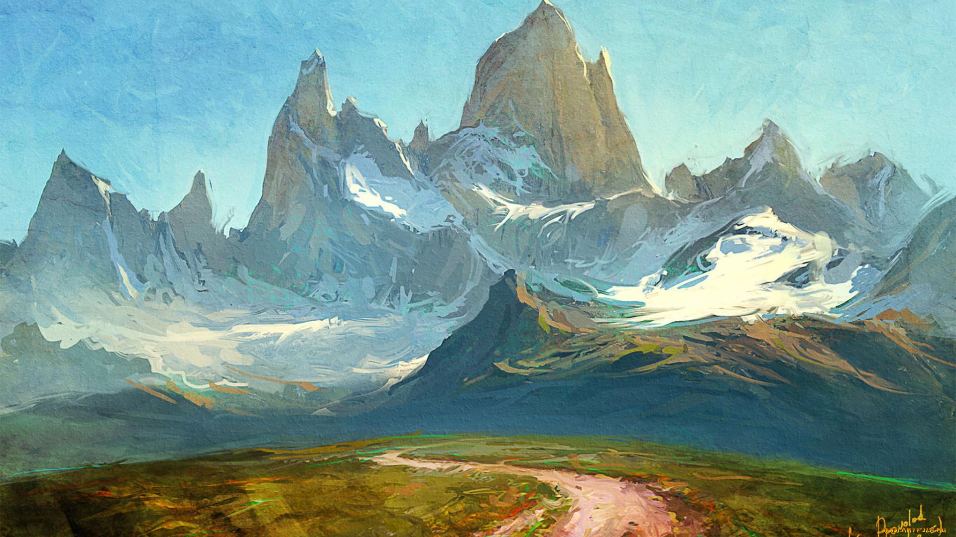 рисованное, природа, горы