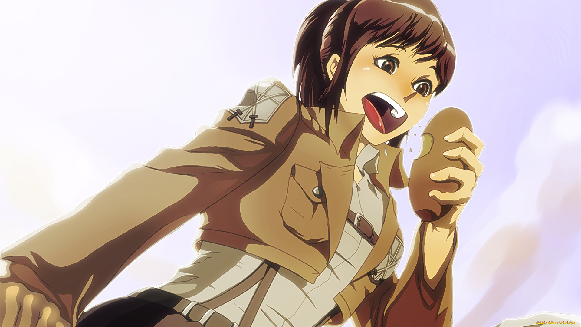 shingeki, no, kyojin, аниме, фон, взгляд, девушка