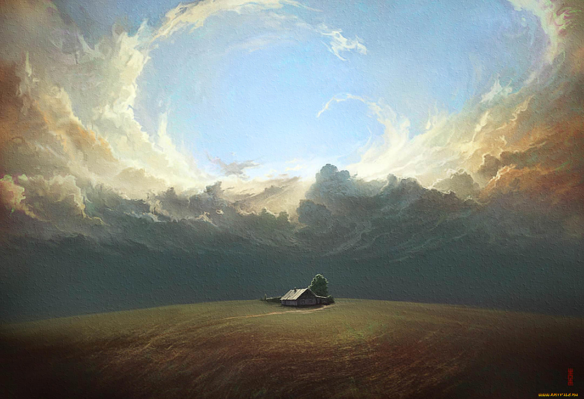 рисованное, -, другое, облака, дом