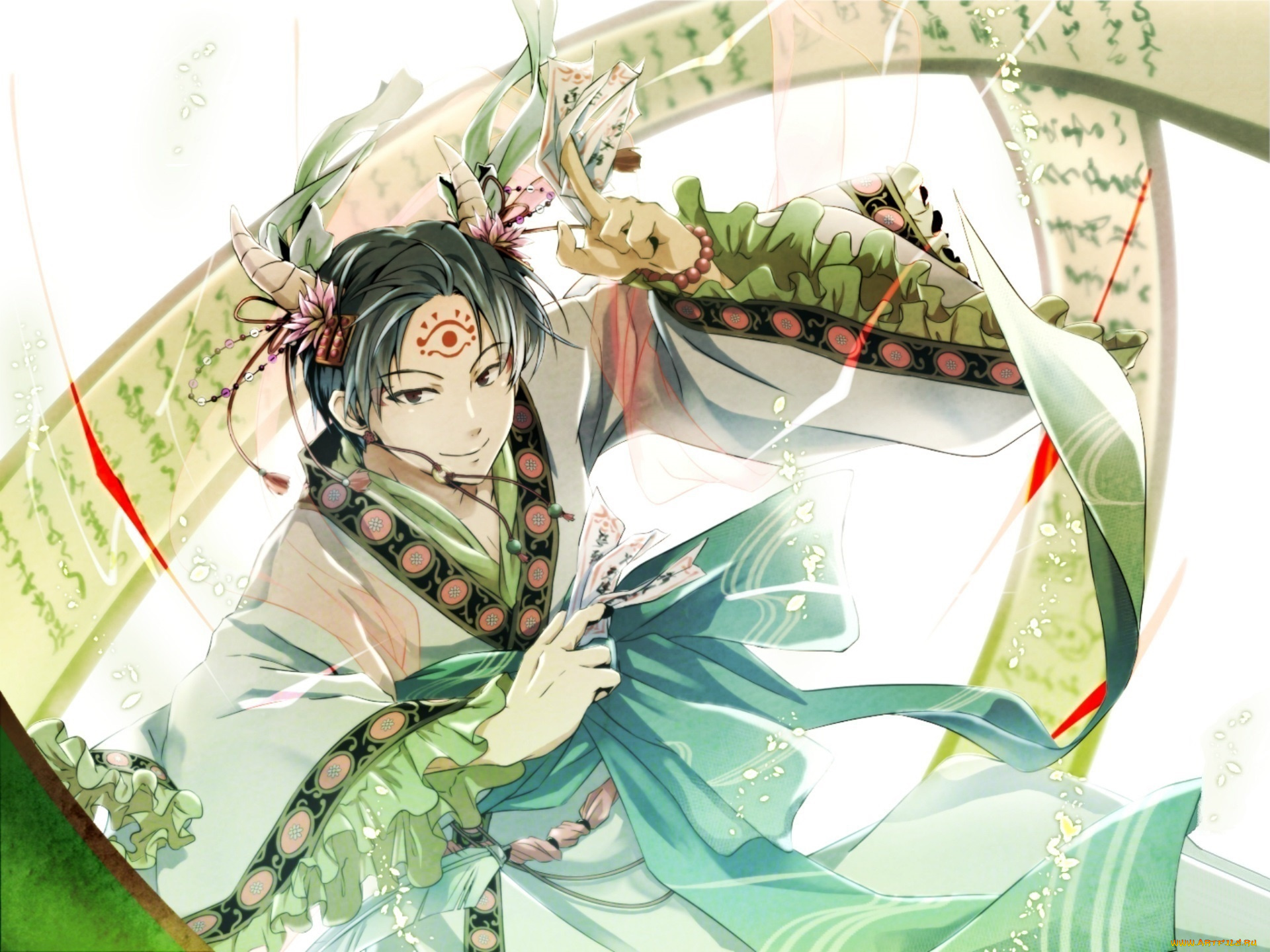 аниме, hoozuki, no, reitetsu, магия, демон, hakutaku, рога, свиток, печати, ёкай, хладнокровный, хозуки, hoozuki, no, reitetsu