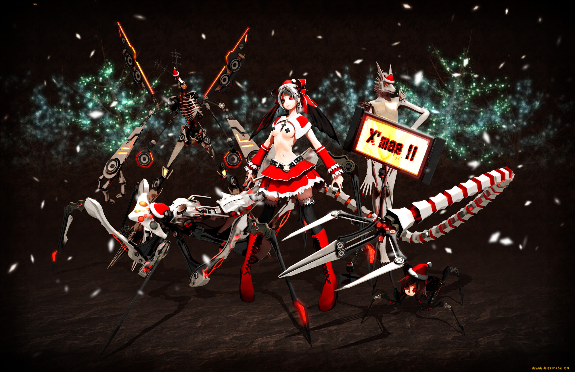 аниме, оружие, , техника, , технологии, фон, существа, взгляд, девушка