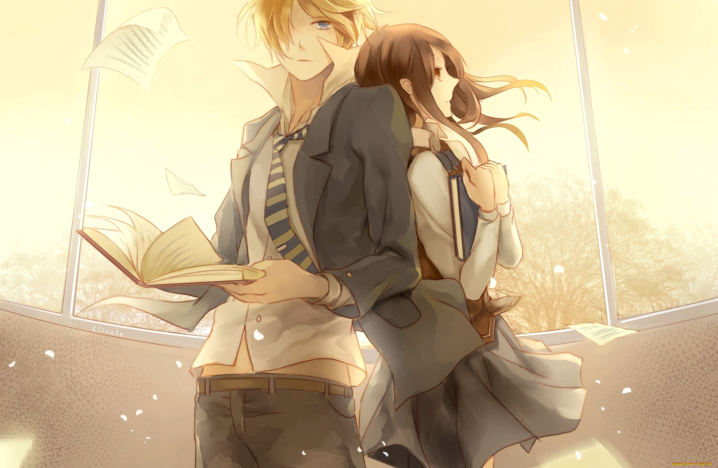 аниме, unknown, , другое, парень, фон, девушка, взгляд