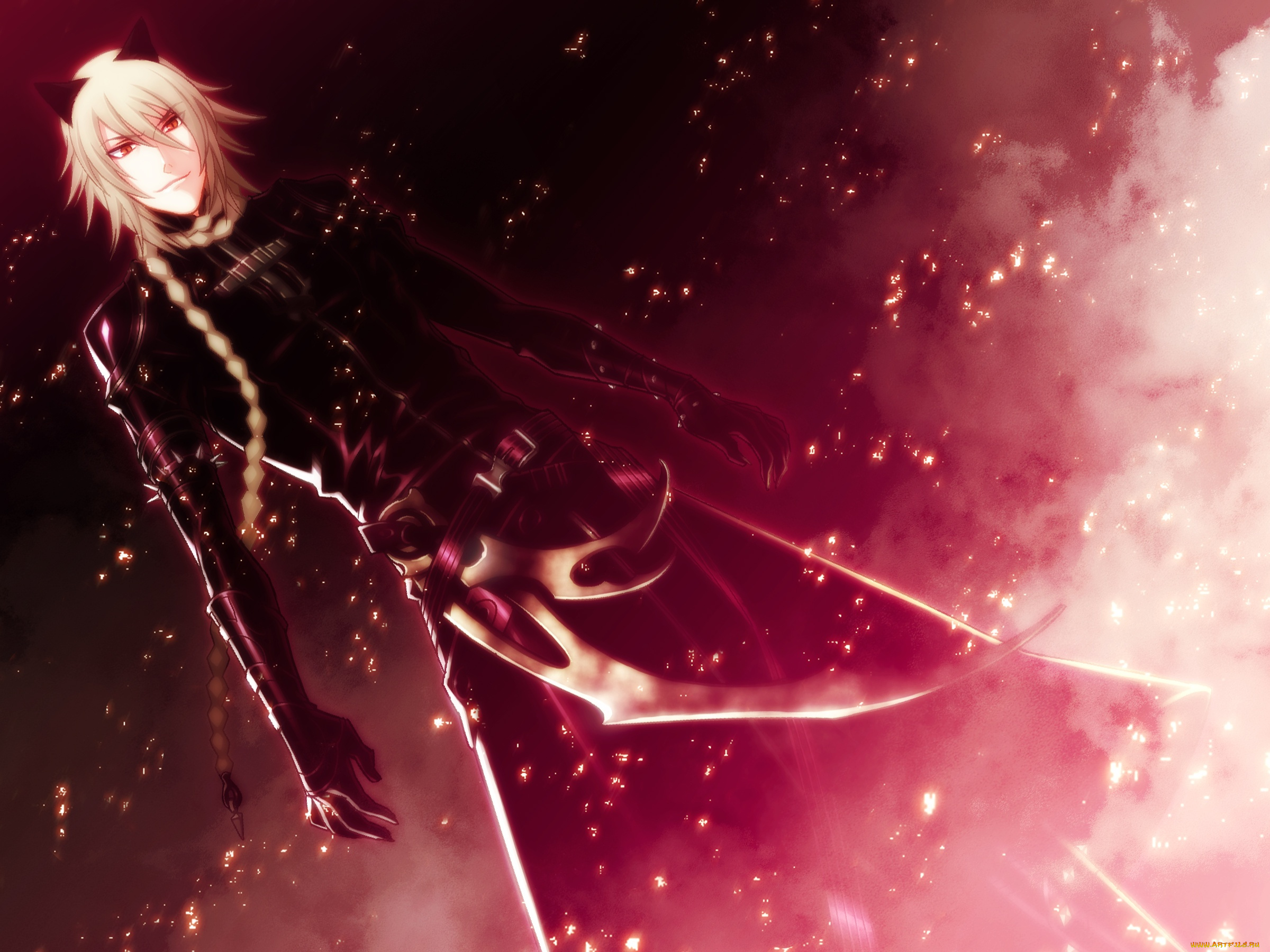 аниме, lamento, ликс, коса, уши, искры