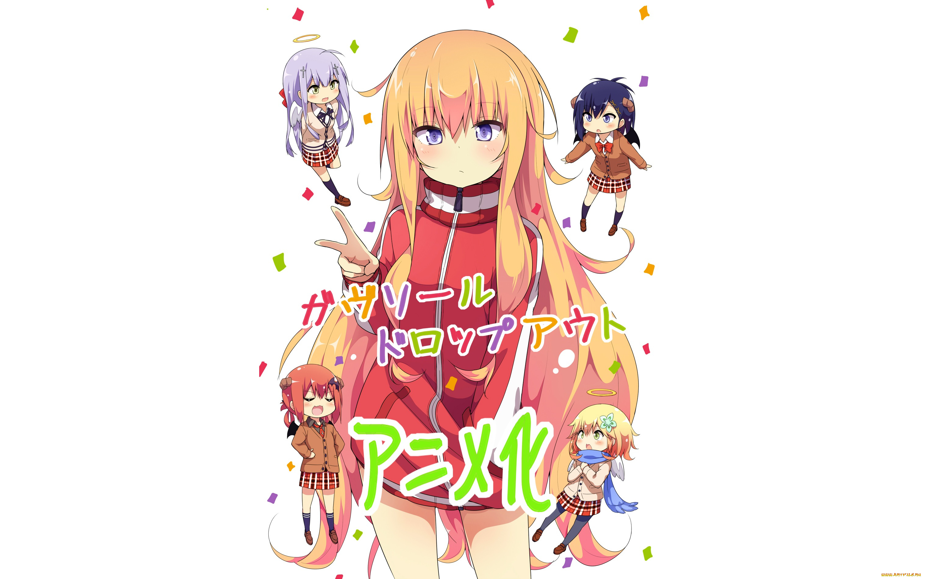 gabriel, dropout, аниме, девушка, взгляд, фон