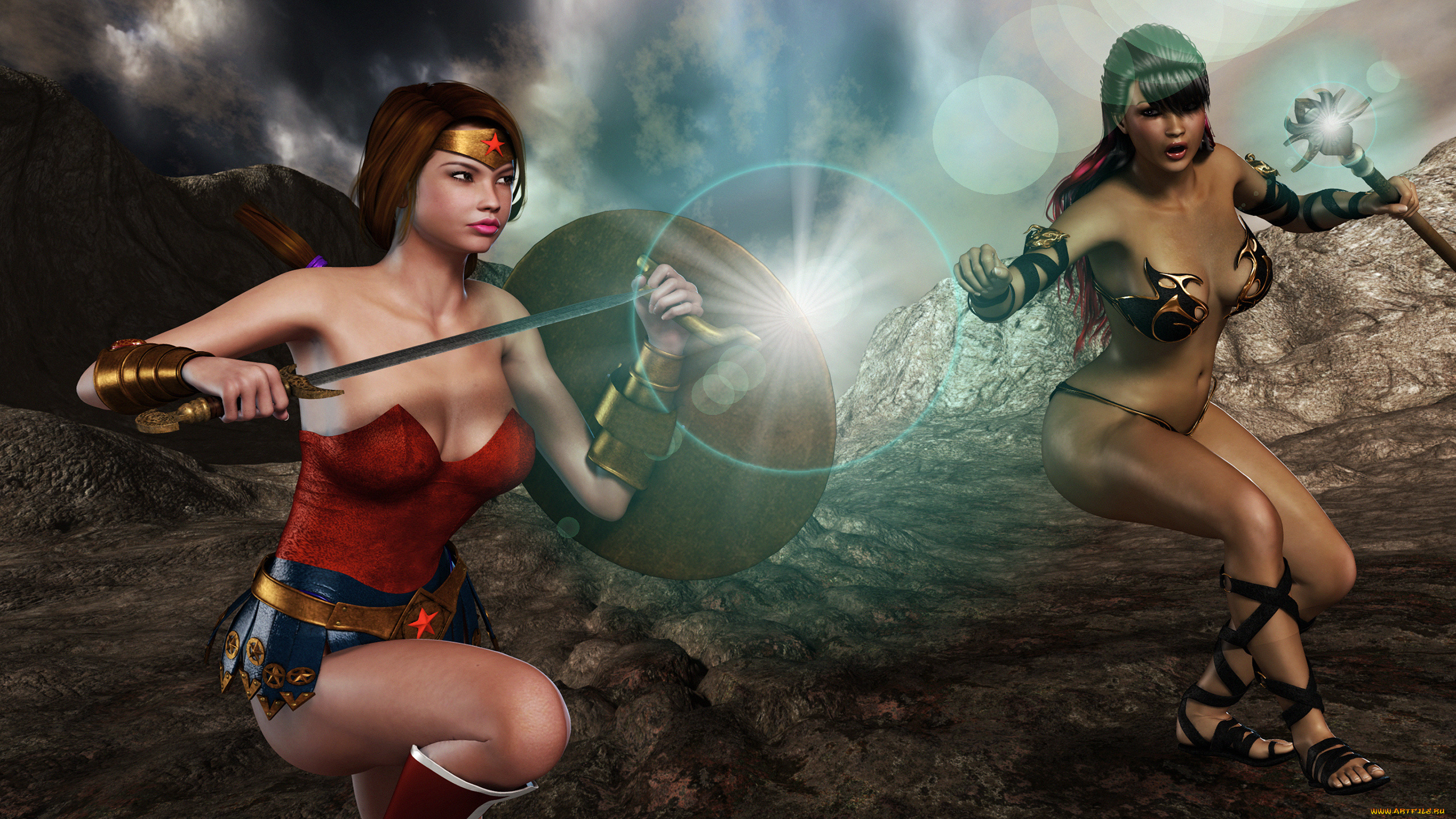 3д, графика, фантазия, , fantasy, девушки, взгляд, фон