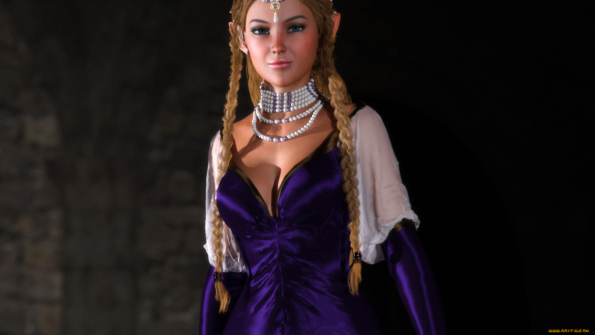 3д, графика, эльфы, , elves, фон, взгляд, эльфийка