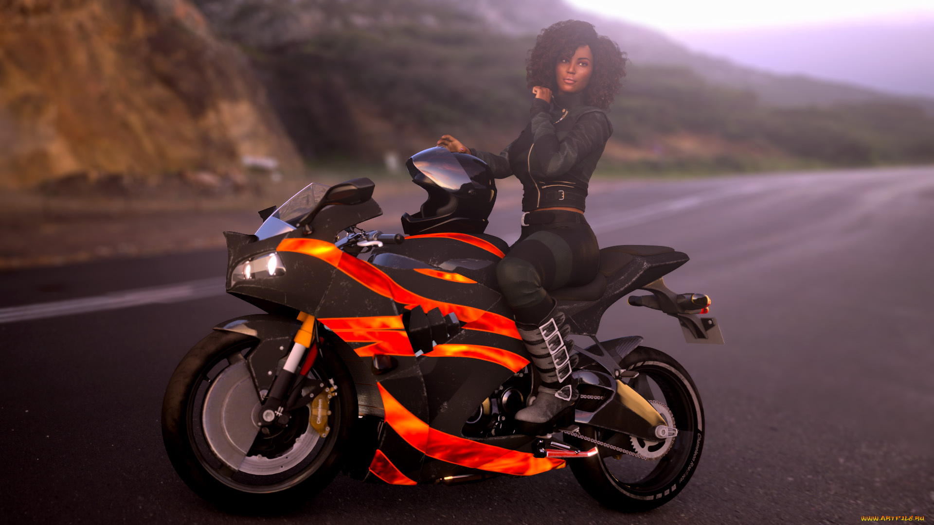 3д, графика, люди-авто, мото, , people-, car, , , moto, фон, взгляд, девушка