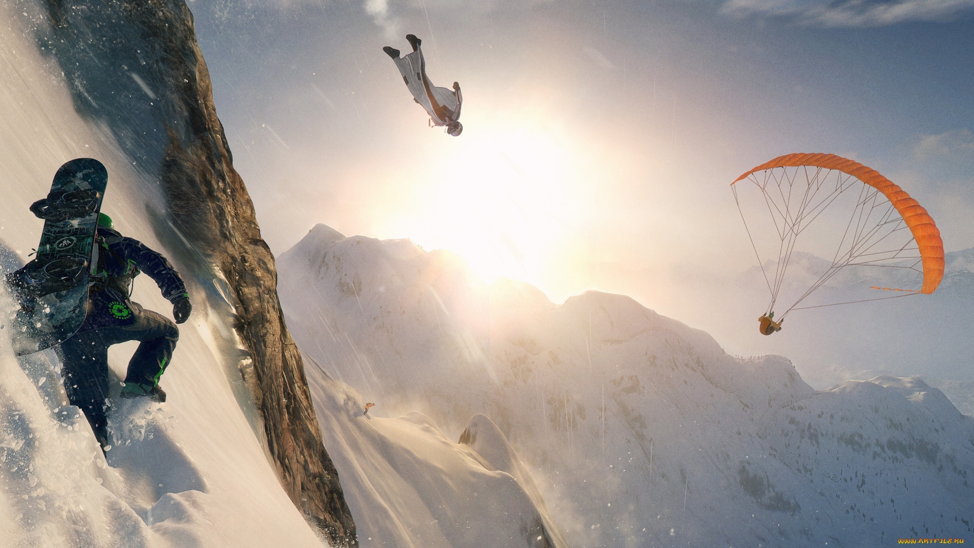 спорт, экстрим, полет, снег, горы