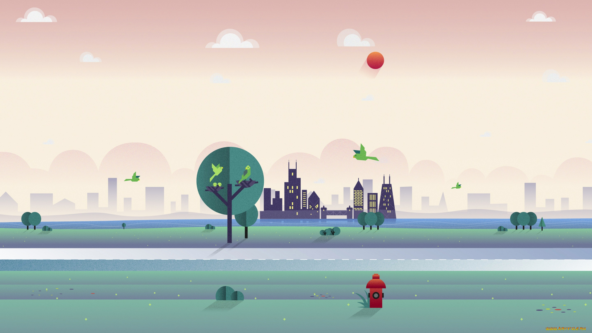 векторная, графика, город, , city, город, пейзаж, дорога, путешествия