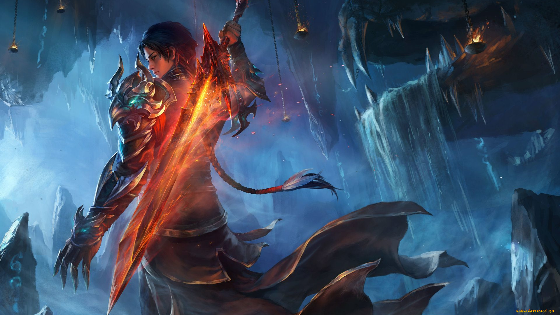 видео, игры, ~~~другое~~~, парень, огонь, светильники, дракон, меч