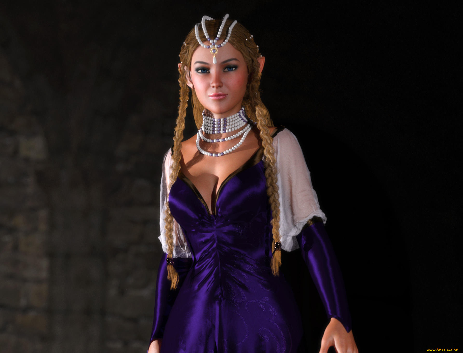 3д, графика, эльфы, , elves, фон, взгляд, эльфийка