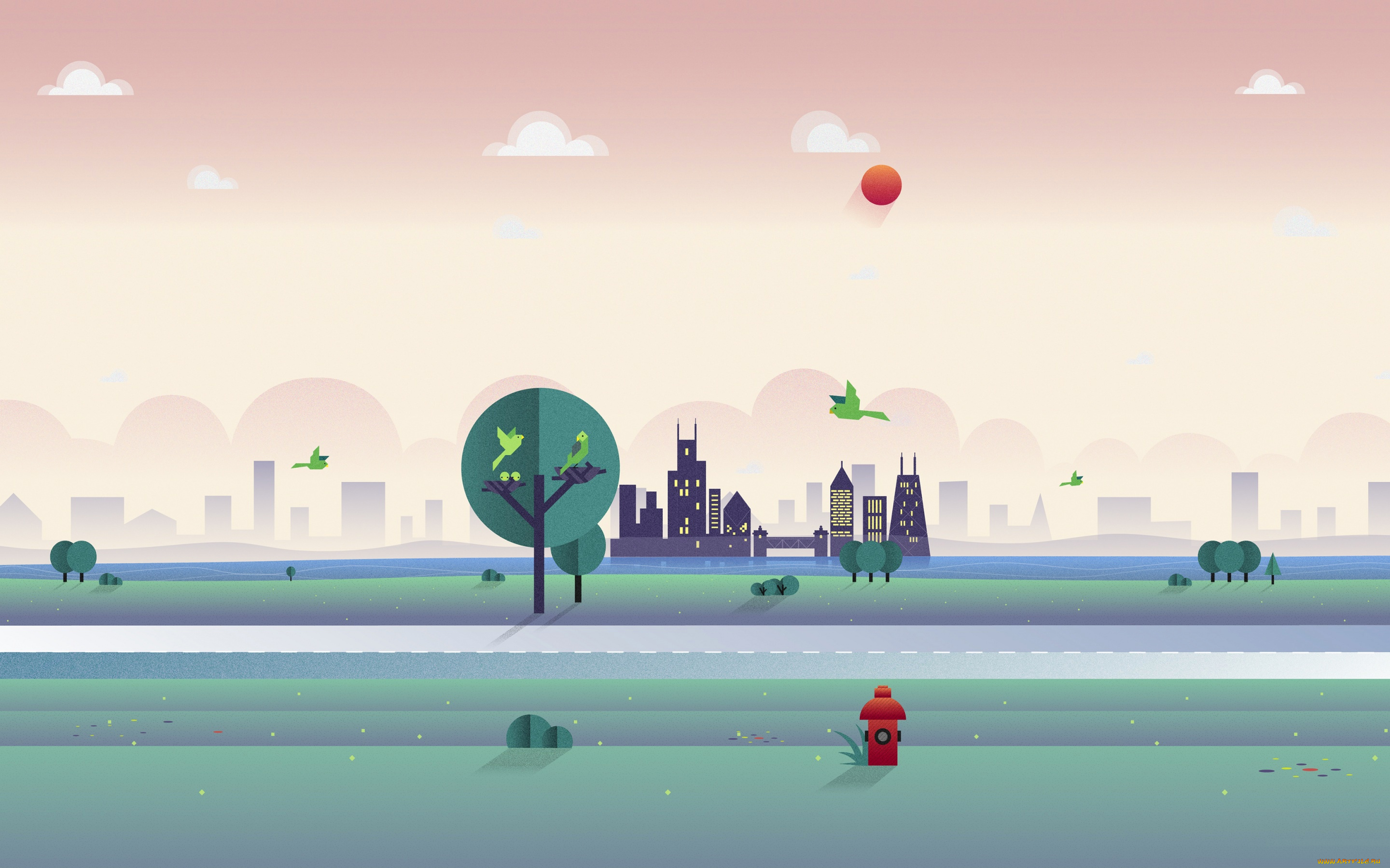 векторная, графика, город, , city, город, пейзаж, дорога, путешествия