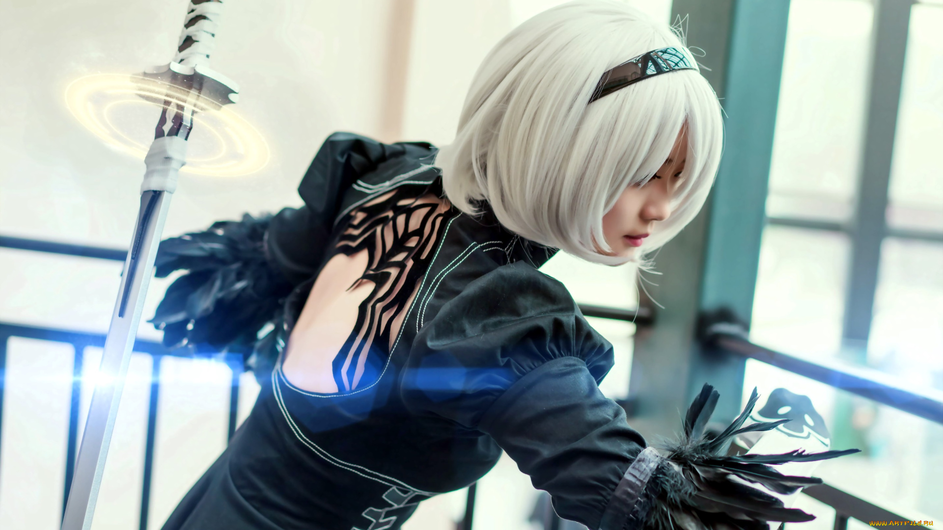 девушки, -, креатив, , косплей, 2в, андроид, девушка, меч