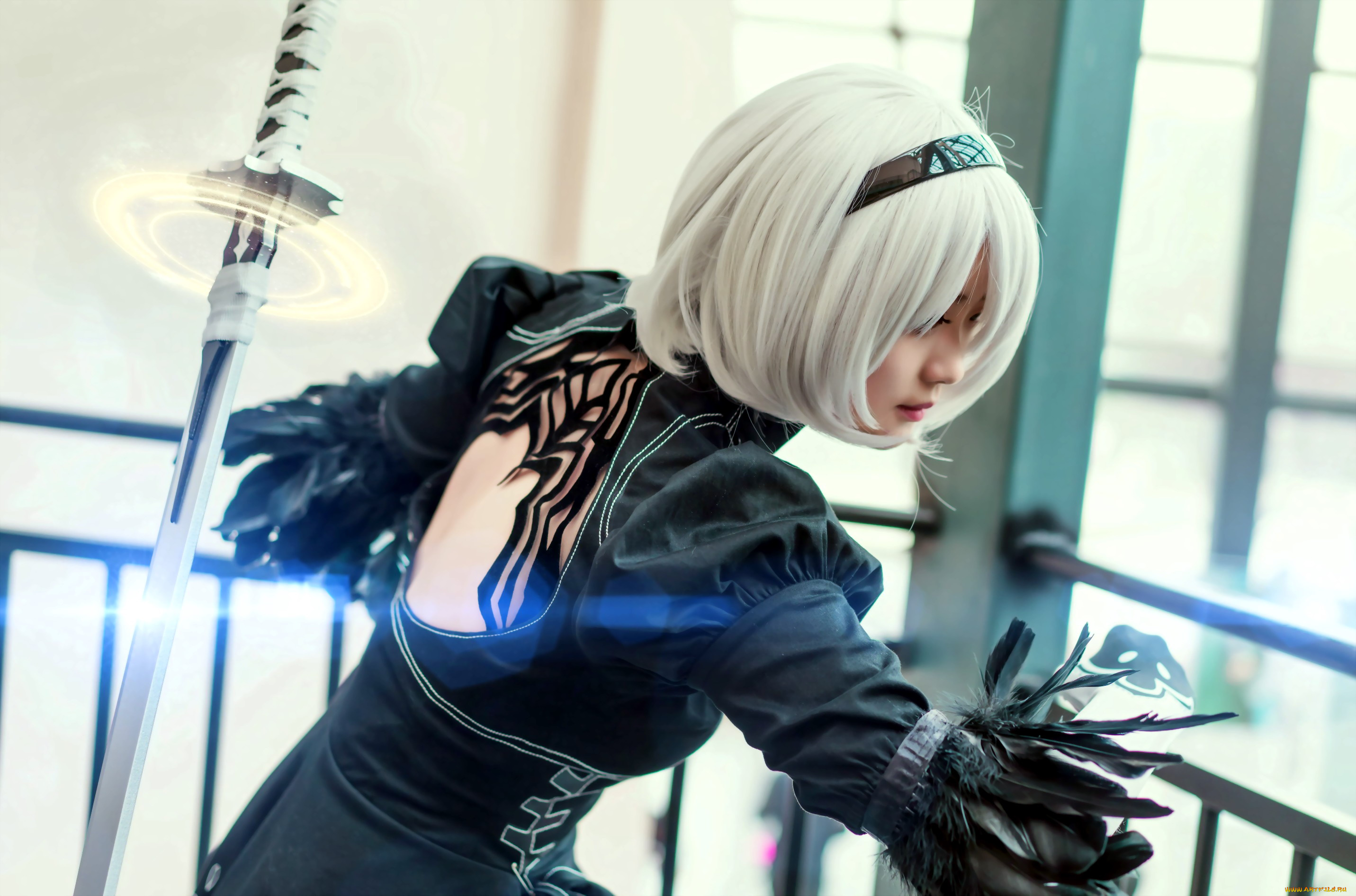 девушки, -, креатив, , косплей, 2в, андроид, девушка, меч