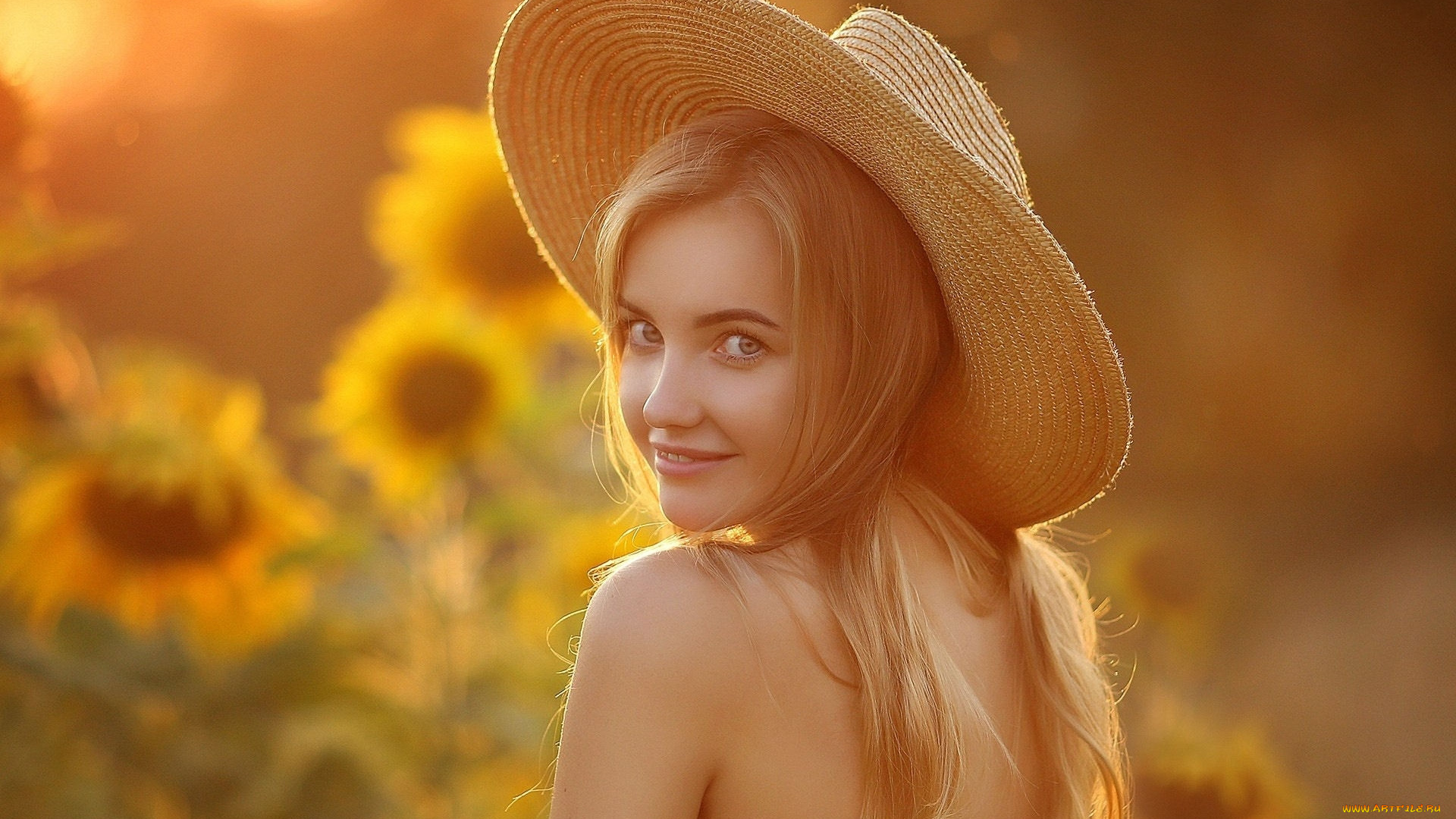 девушки, -, лица, , портреты, блондинка, шляпа, улыбка