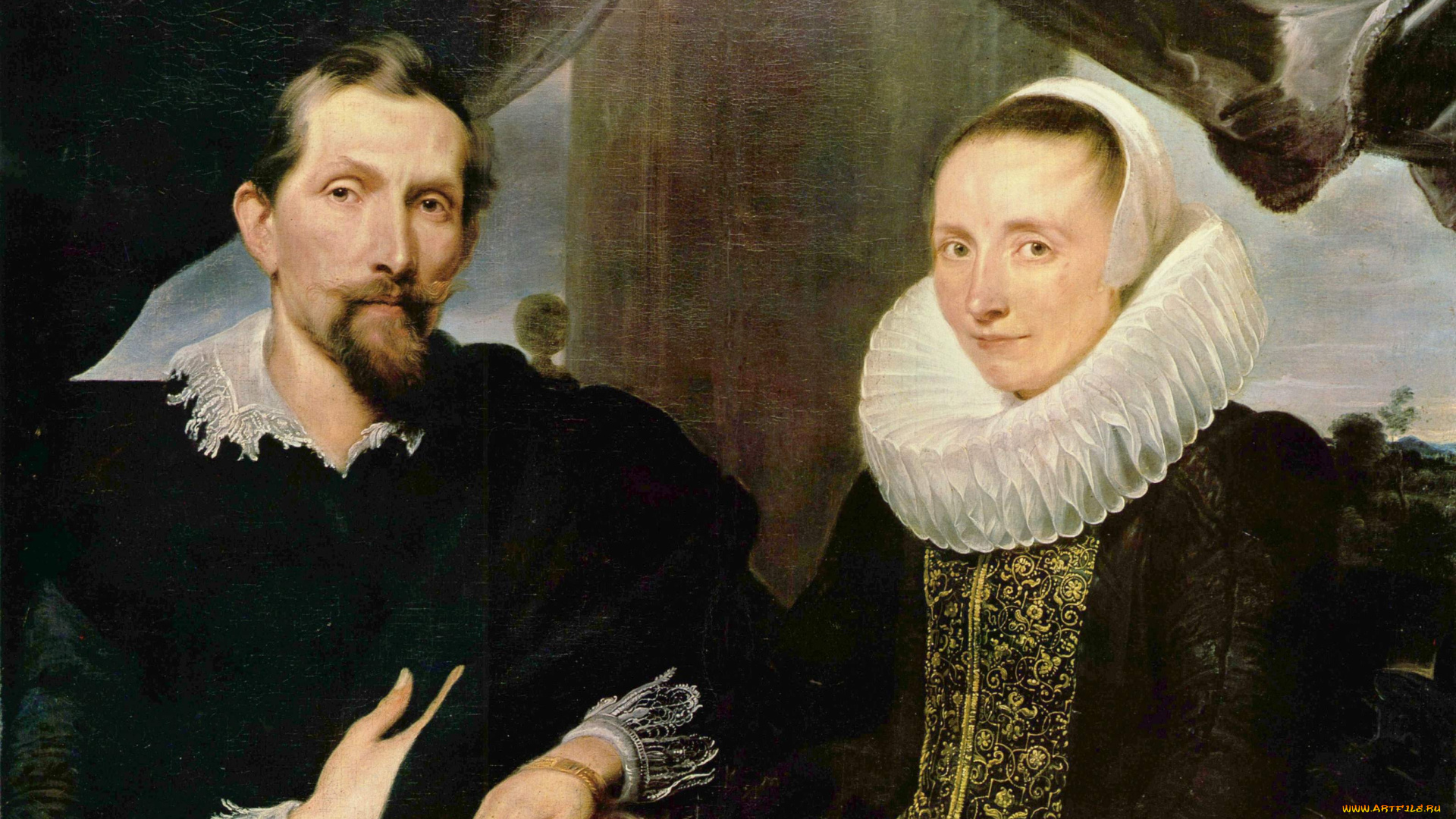 portrat, des, frans, snyders, und, seine, frau, рисованное, antoine, van, dyck, люди, прортрет, пара