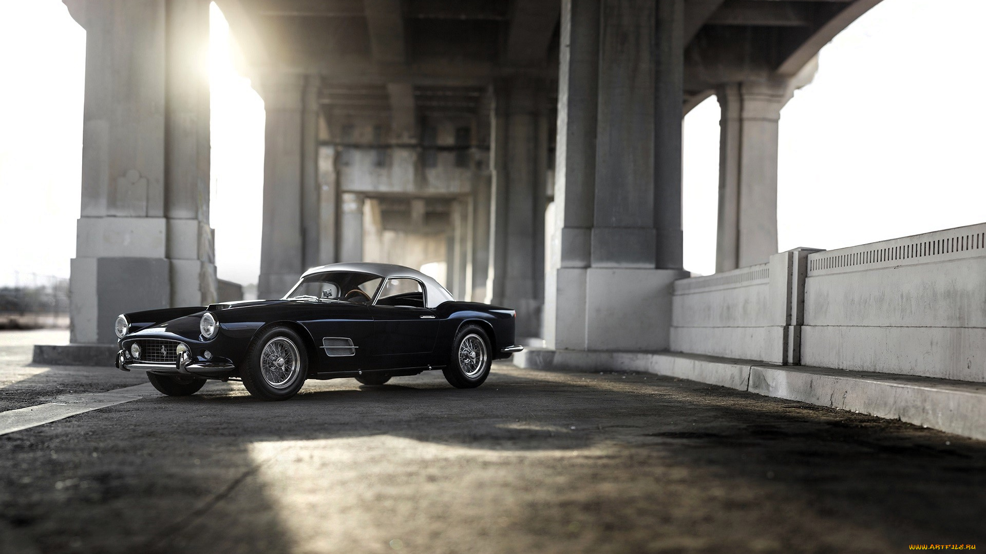 ferrari, 250, bridge, автомобили, ferrari, черный, арка, мост