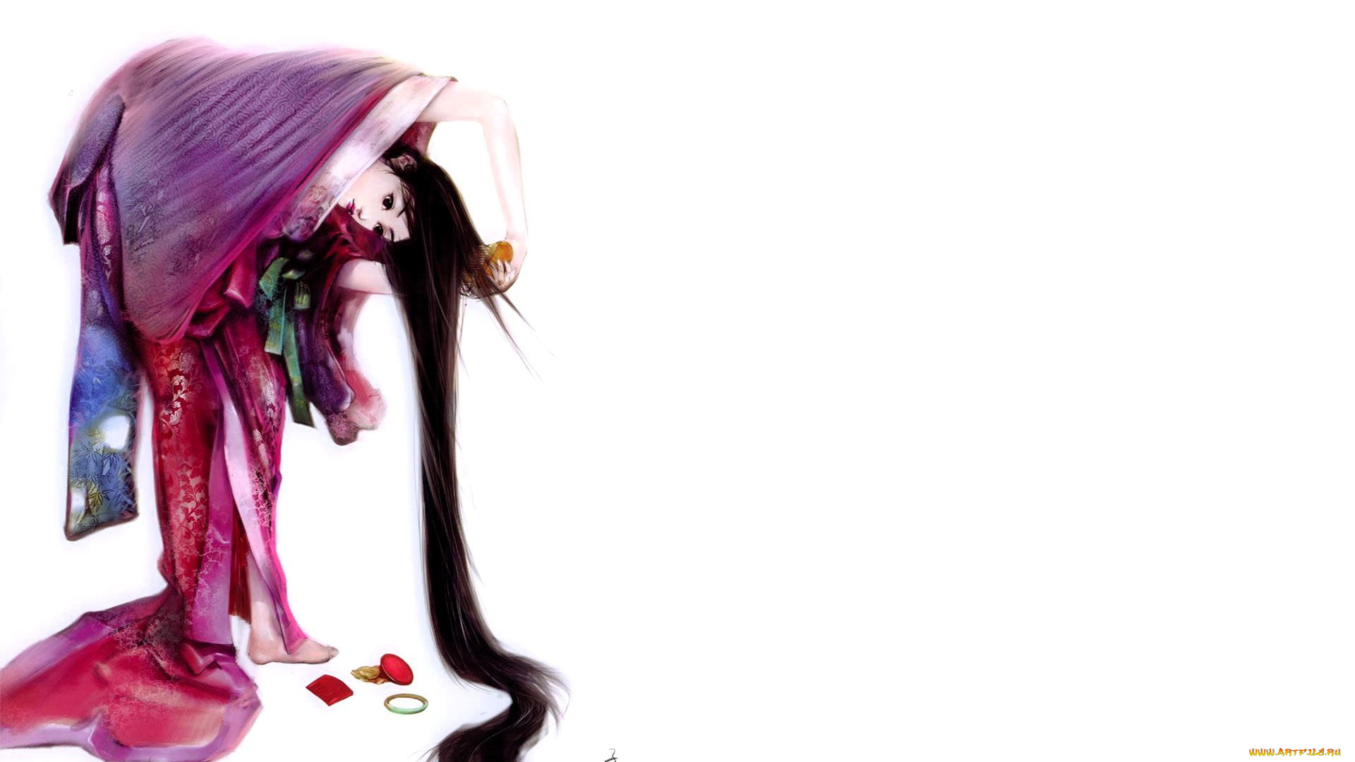 рисованное, люди, девушка, наряд, волосы, заколка