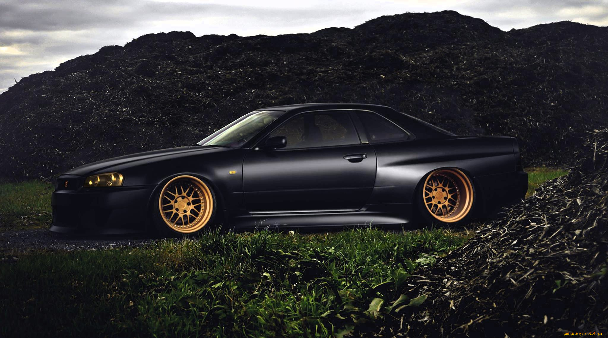 nissan, skyline, автомобили, nissan, datsun, черный, трава, холм