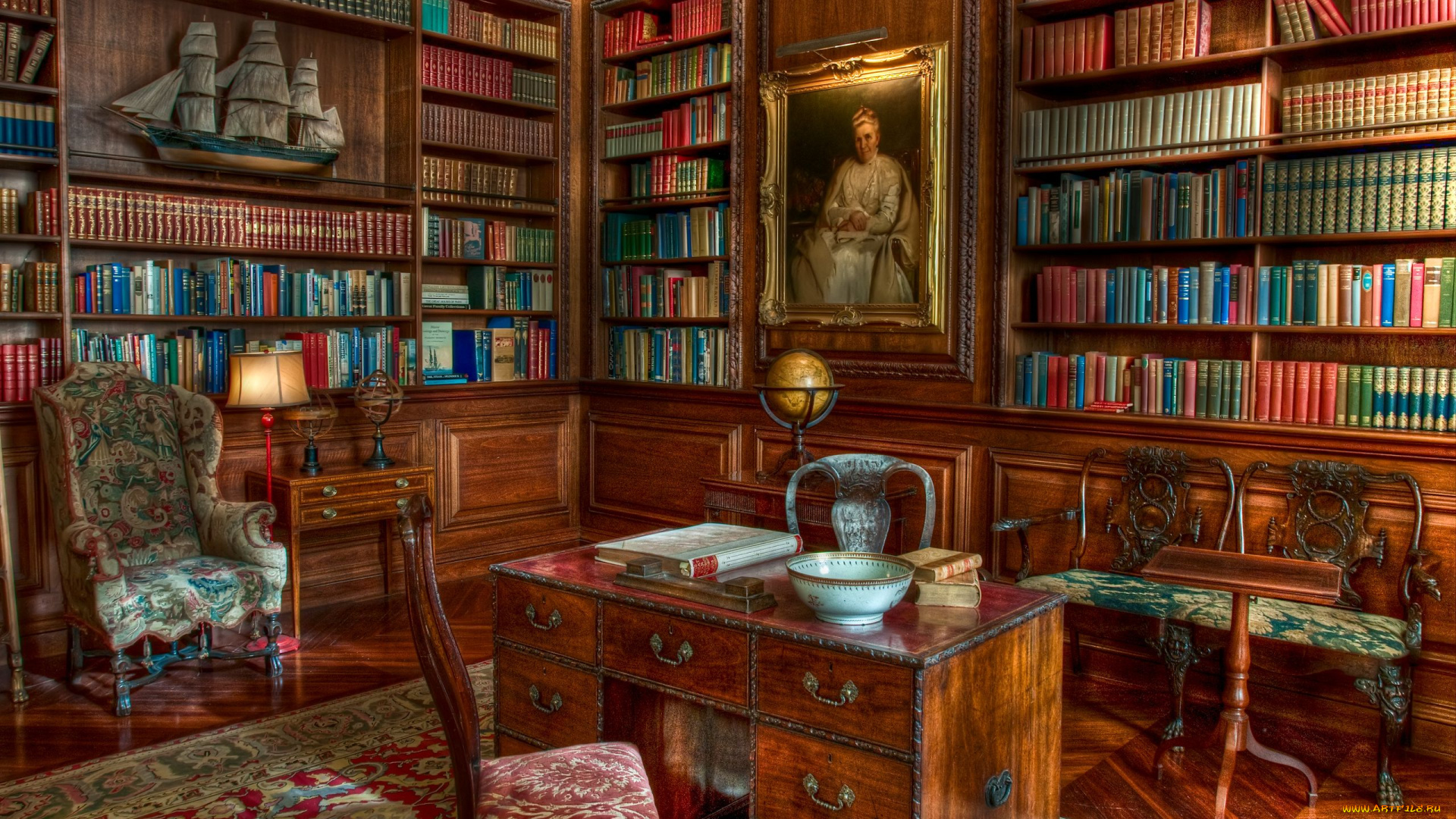 интерьер, кабинет, библиотека, офис
