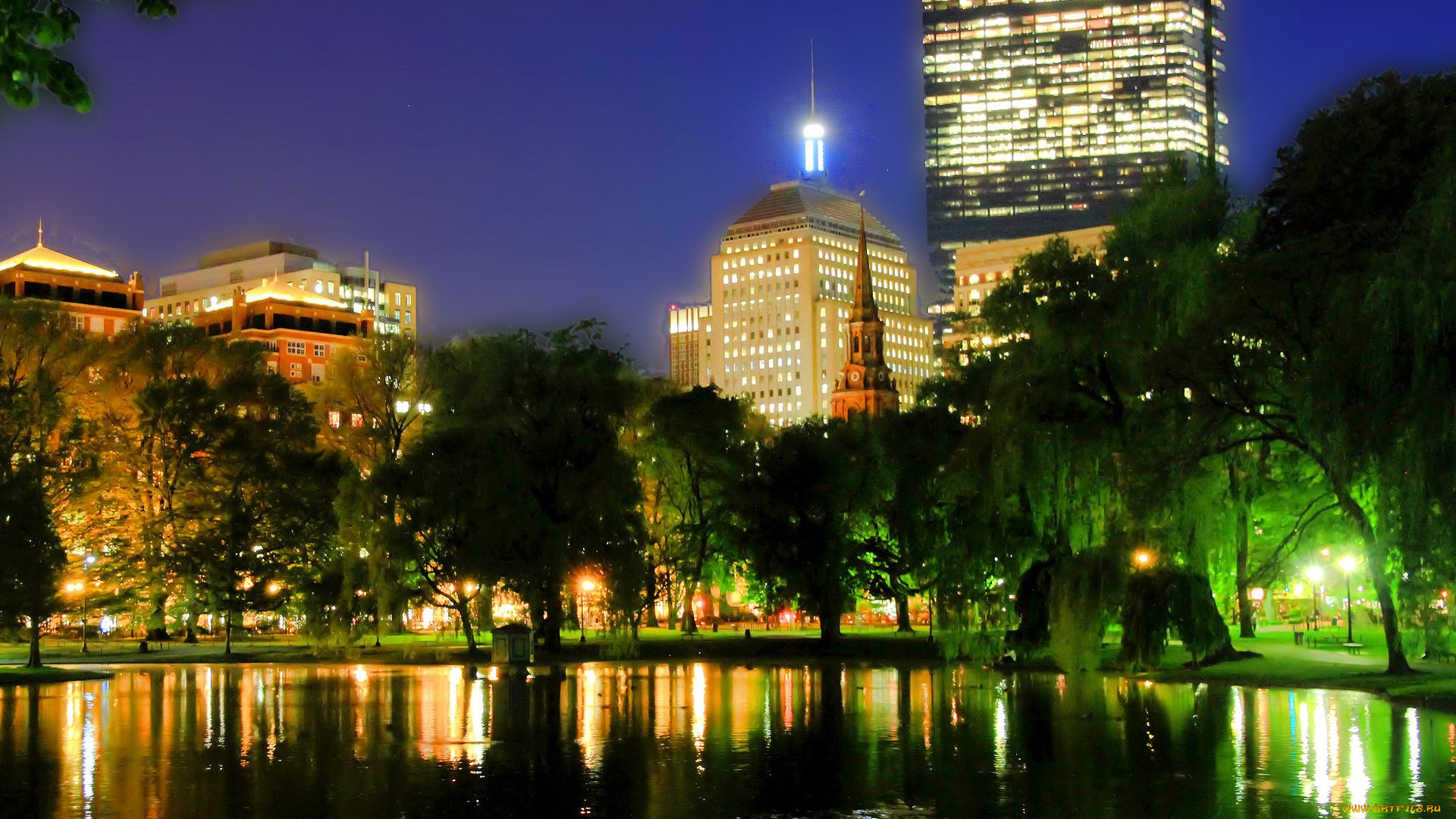 boston, города, огни, ночного