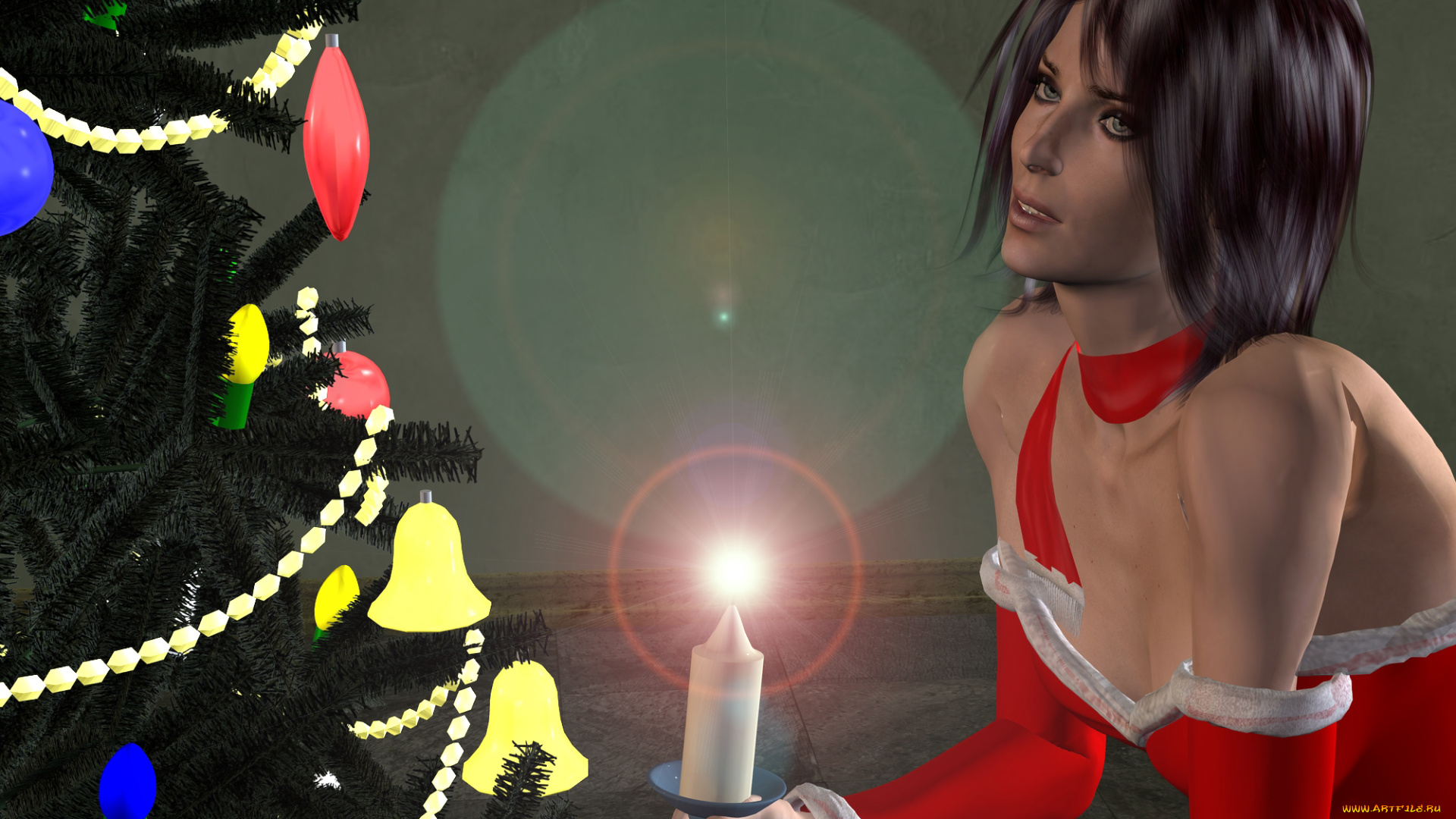 3д, графика, holidays, праздники, девушка, ель